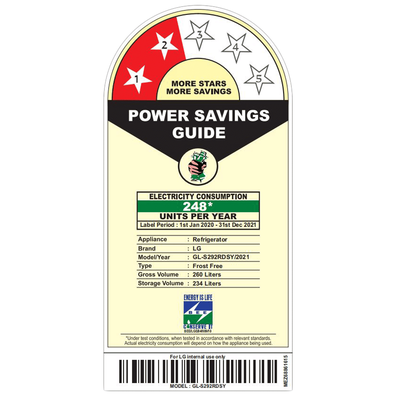 LG 260 Litres 2 Star Frost Free Double Door Convertible Refrigerator with Multi Air Flow System (GL-S292RBCY.DBCZEB, Blue Charm)_9