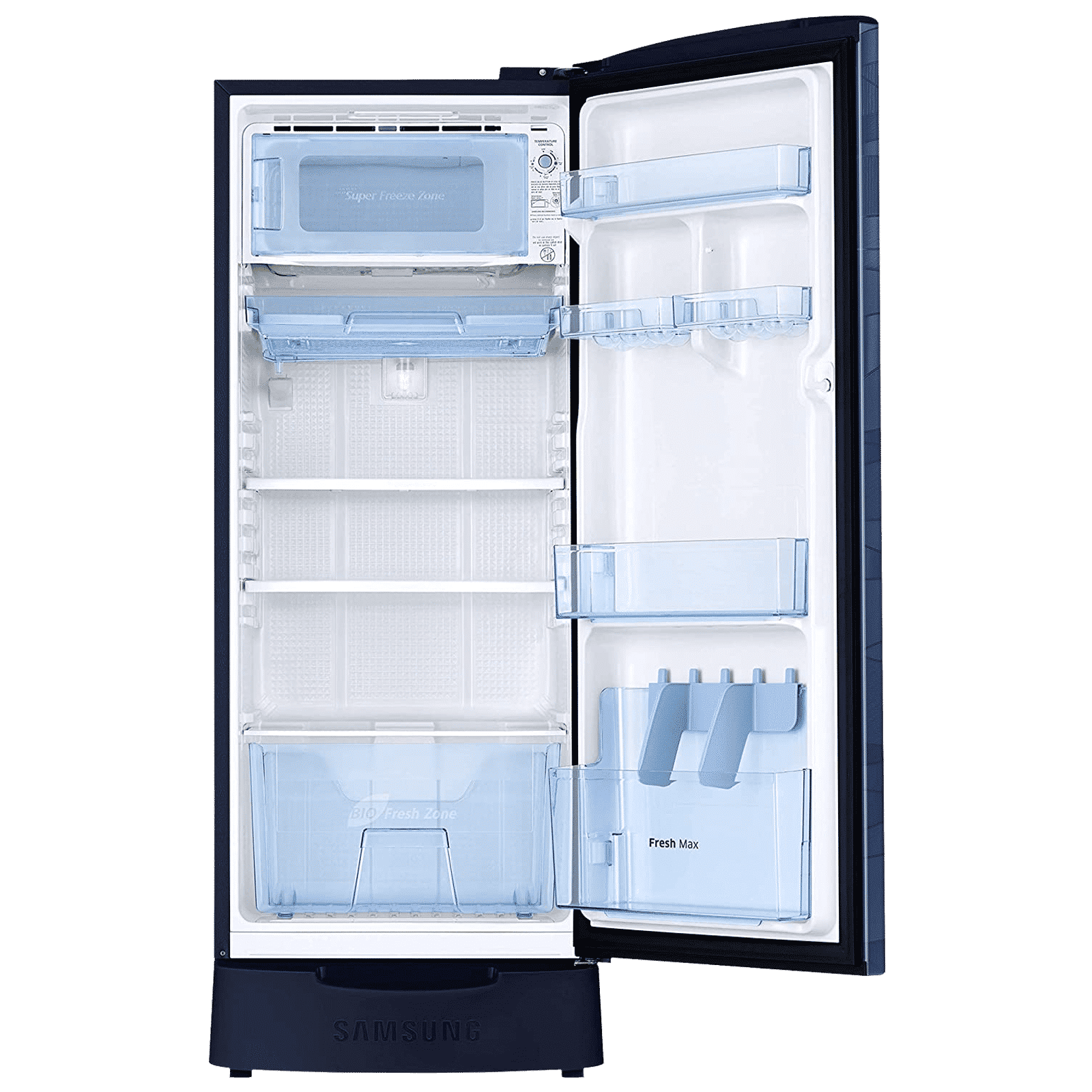 SAMSUNG Stylish Grande 212 Litres 4 Star Direct Cool Single Door Refrigerator with Base Stand Drawer (RR22T385XUV/HL, Blue)_6