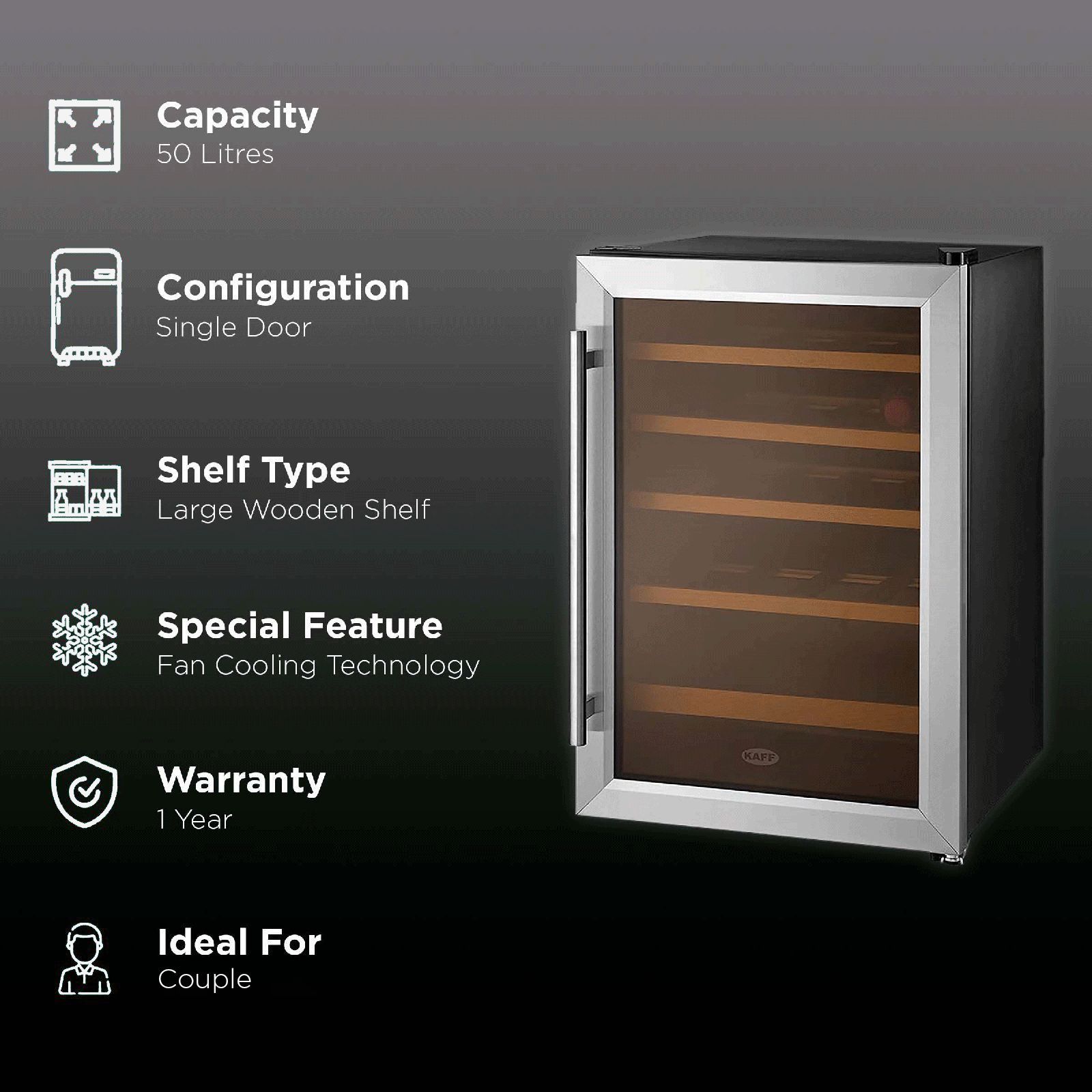 KAFF 50 Litres 16 Bottles Wine Cooler (Inner Glass with UV-Protection, KWC 62, Black)_2