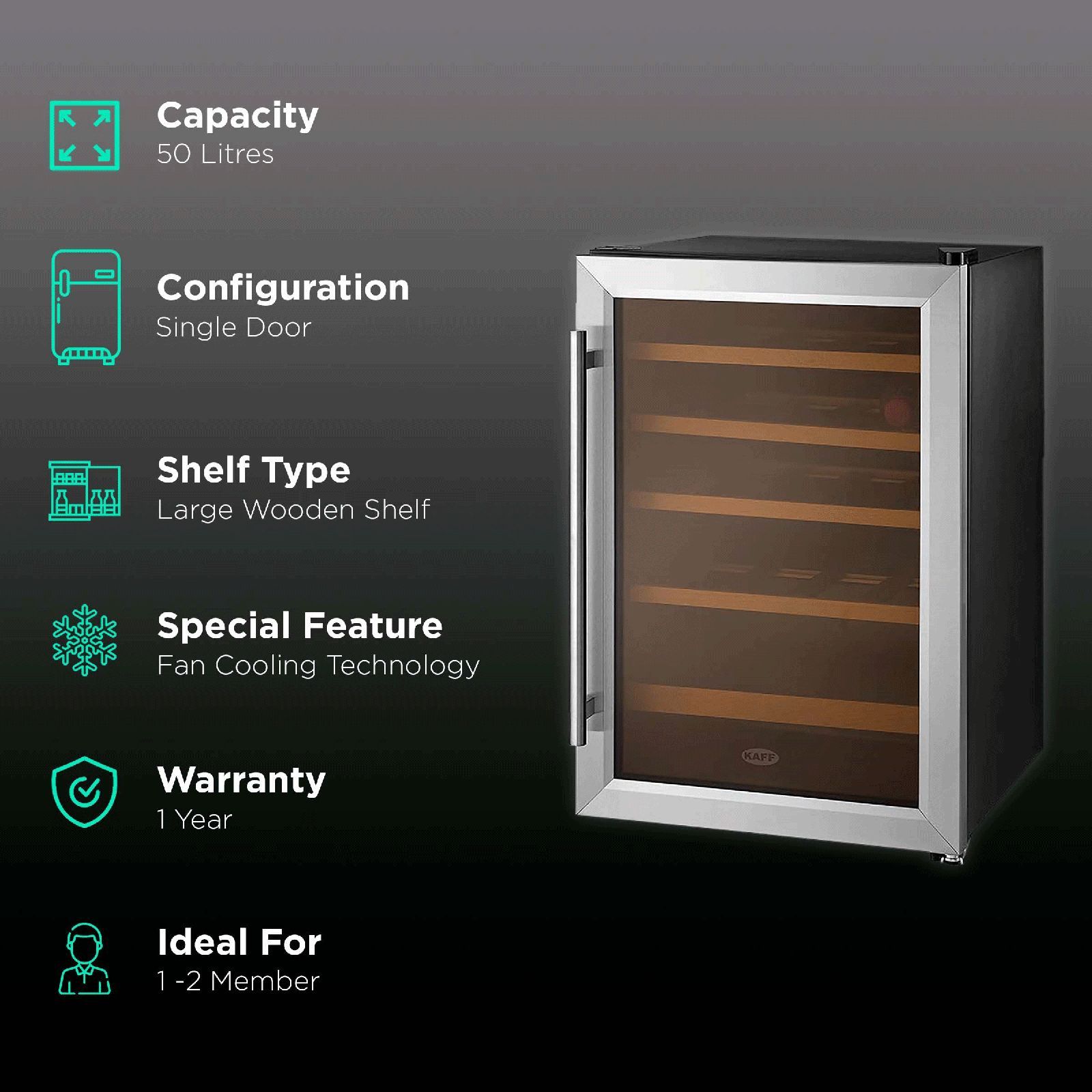 KAFF 50 Litres 16 Bottles Wine Cooler (Inner Glass with UV-Protection, KWC 62, Black) KAFF 50 Litres 16 Bottles Wine Cooler (Inner Glass with UV-Protection, KWC 62, Black)_2