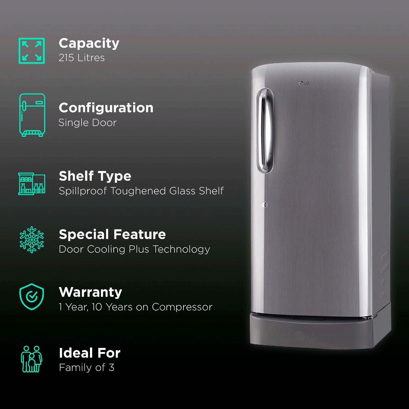 LG 215 Litres 3 Star Direct Cool Single Door Refrigerator with Stabilizer Free Operation (GL-D221APZD, Shiny Steel)_2