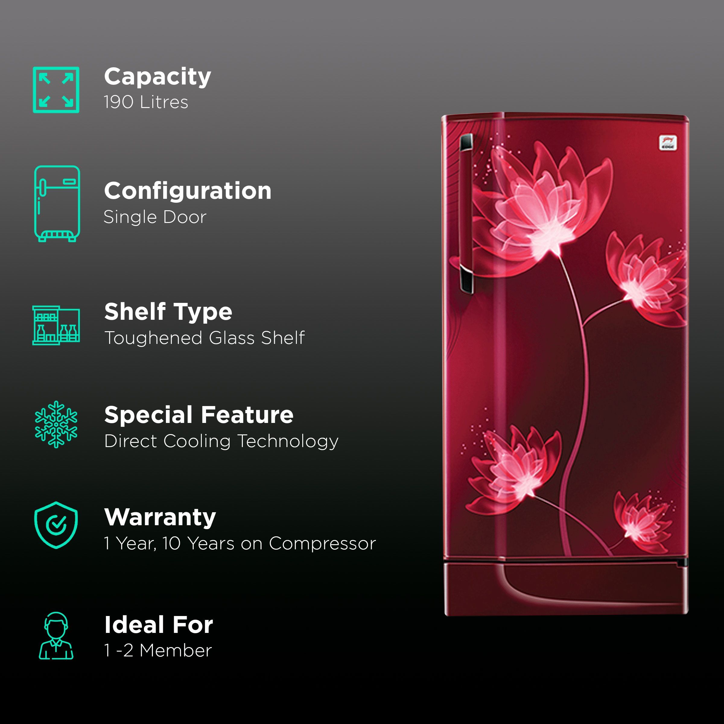 Godrej Edge 190 Litres 3 Star Direct Cool Single Door Refrigerator with Anti-Bacterial Technology (RD EDGE 205C 33 TDI, Glass Wine)_2