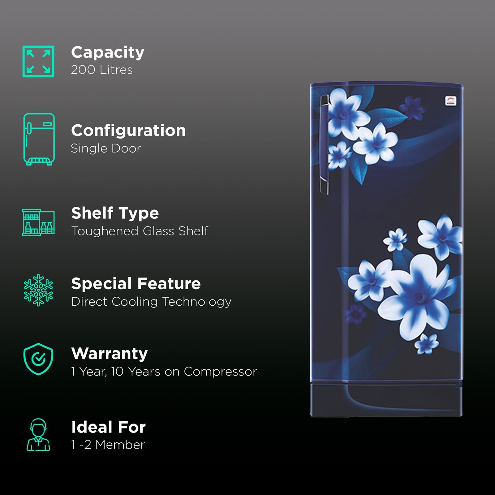 Godrej Edge 200 Litres 3 Star Direct Cool Single Door Refrigerator with Uniform Cooling Technology (RD EDGE 215C 33 TAI, Pep Blue)_2