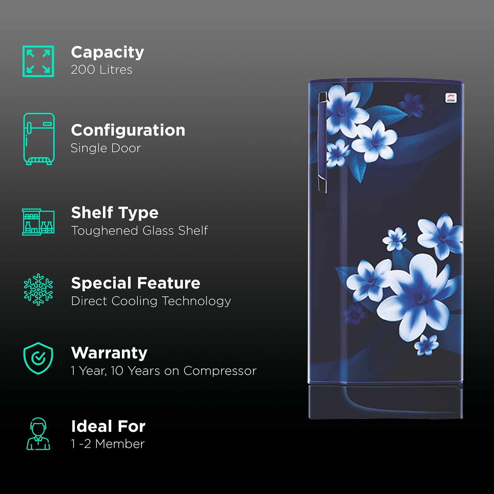 Godrej Edge 200 Litres 3 Star Direct Cool Single Door Refrigerator with Uniform Cooling Technology (RD EDGE 215C 33 TDI, Pep Blue)_2