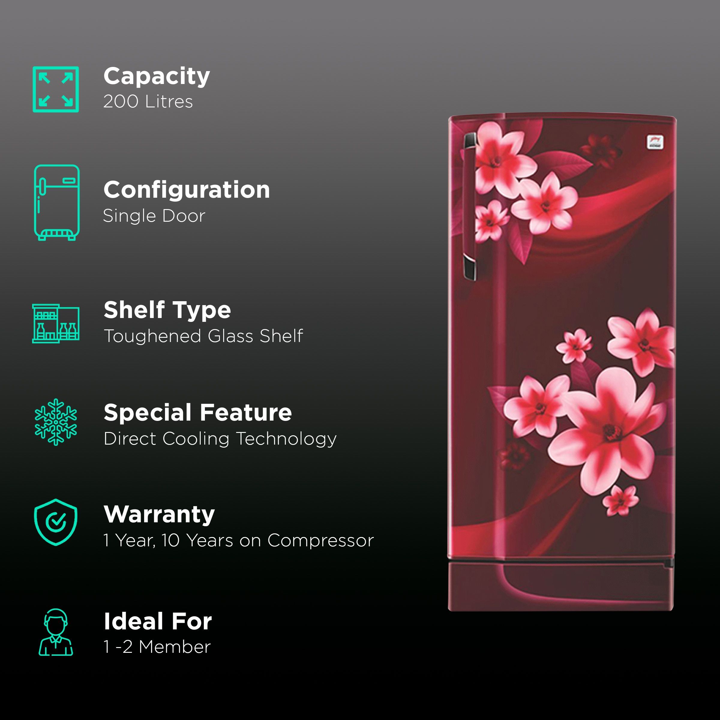 Godrej Edge 200 Litres 3 Star Direct Cool Single Door Refrigerator with Silent Operation (RD EDGE 215C 33 TDI, Pep Wine)_2