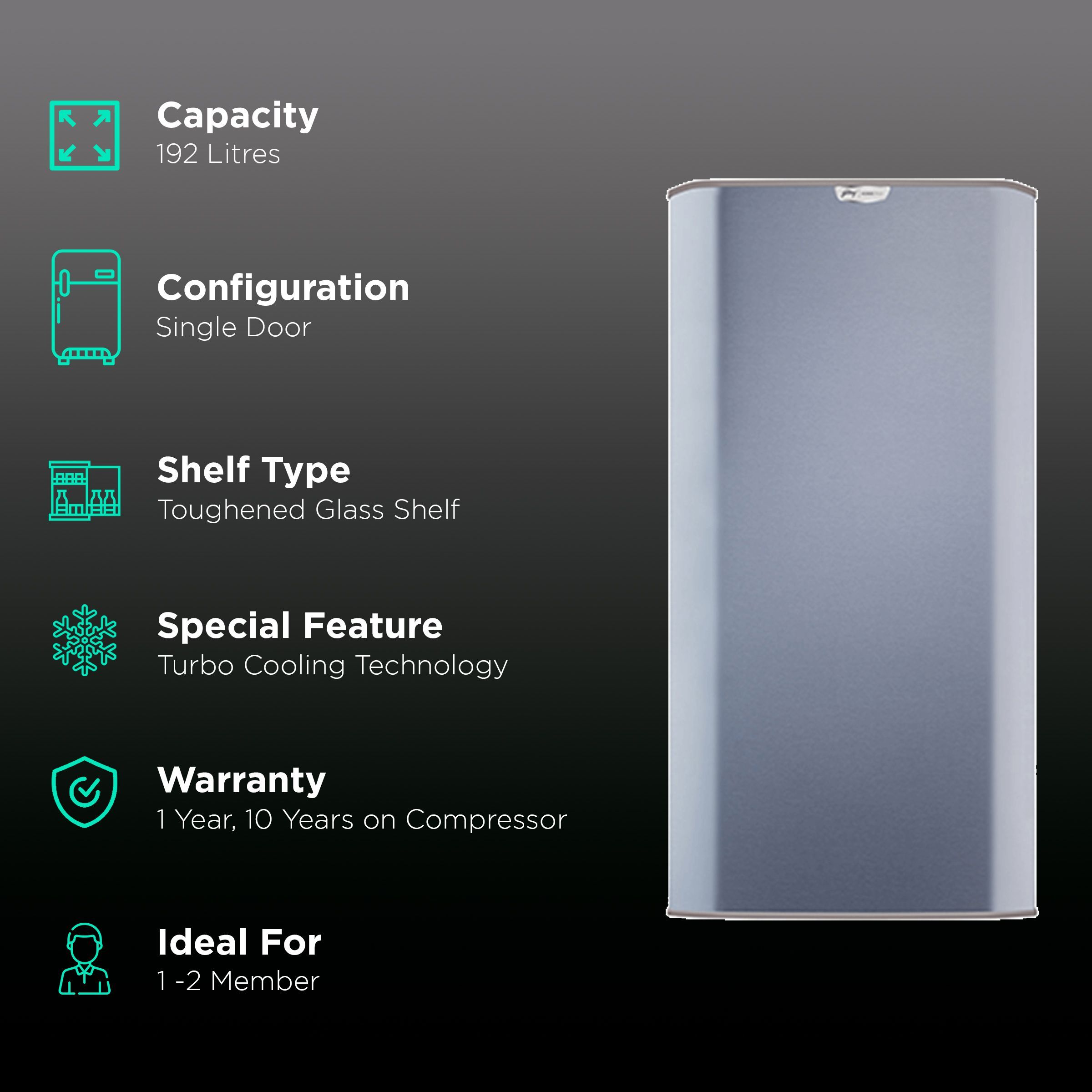Godrej Edge Neo 192 Litres 4 Star Direct Cool Single Door Refrigerator with Turbo Cooling Technology (RD EDGE NEO 207D 43 THI, Jet Steel)_2