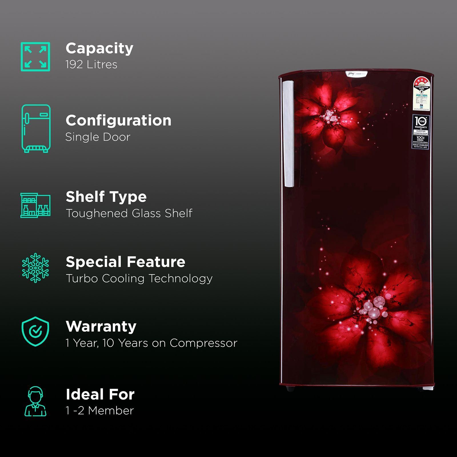 Godrej Edge Neo 192 Litres 4 Star Direct Cool Single Door Refrigerator with Turbo Cooling Technology (RD EDGE NEO 207D 43 THI, Zen Wine)_2