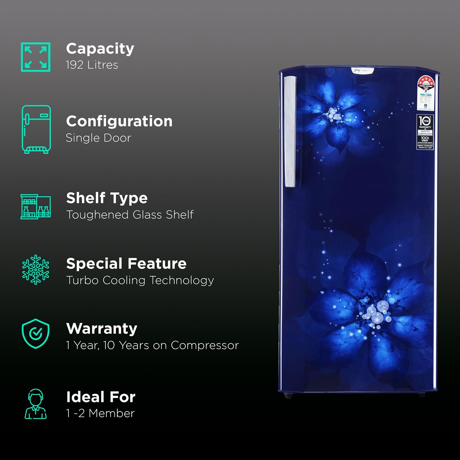Godrej Edge Neo 192 Litres 5 Star Direct Cool Single Door Refrigerator with Uniform Cooling Technology (RD EDGE NEO 207E 53 THI, Zen Blue)_2