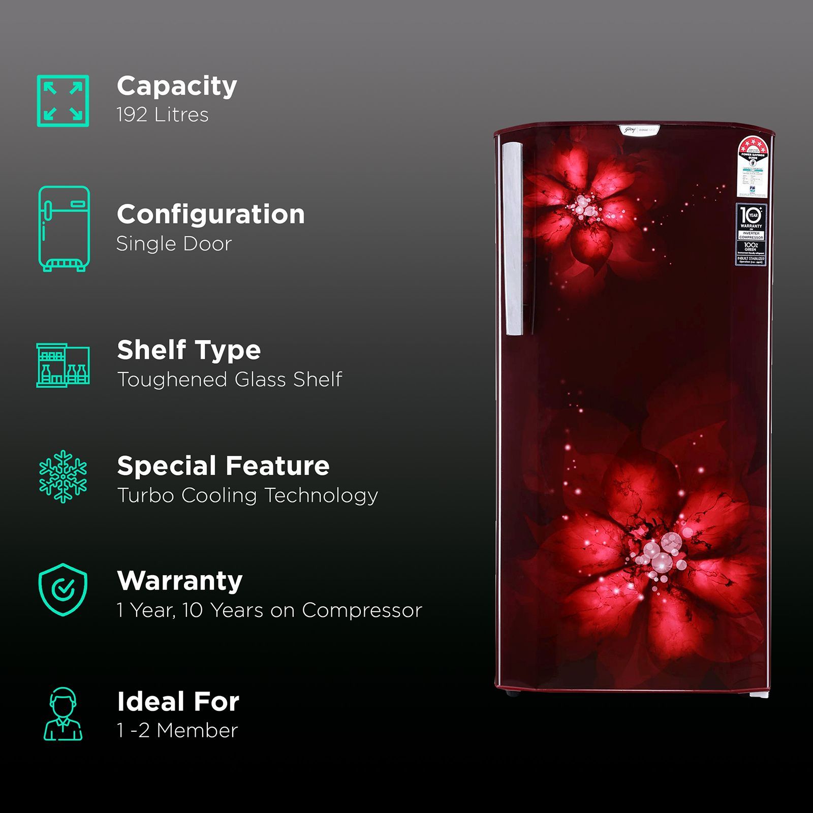 Godrej Edge Neo 192 Litres 5 Star Direct Cool Single Door Refrigerator with Uniform Cooling Technology (RD EDGE NEO 207E 53 THI, Zen Wine)_2