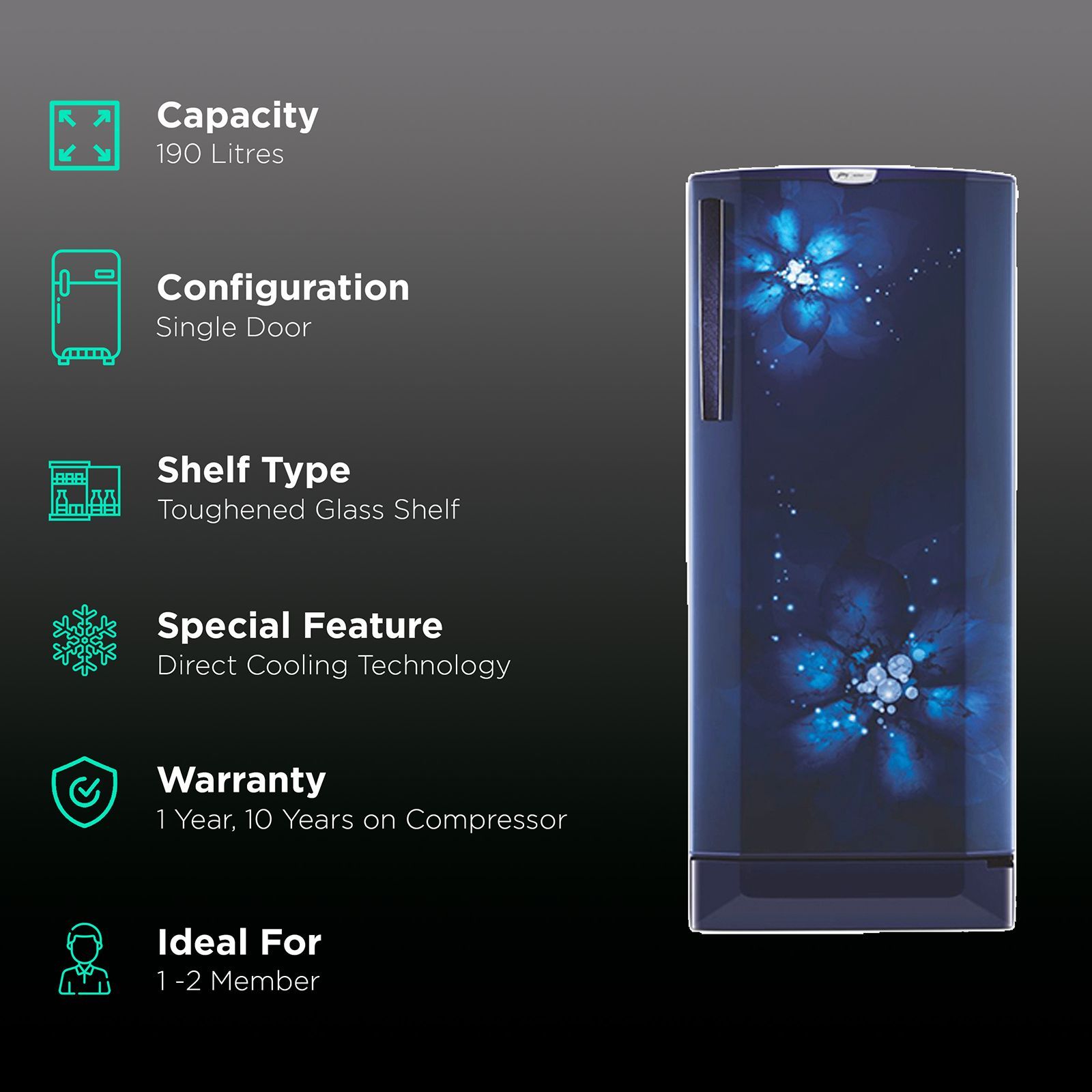 Godrej Edge Pro 190 Litres 3 Star Direct Cool Single Door Refrigerator with Uniform Cooling Technology (RD EDGE PRO 205C 33 TAF, Zen Blue)_2