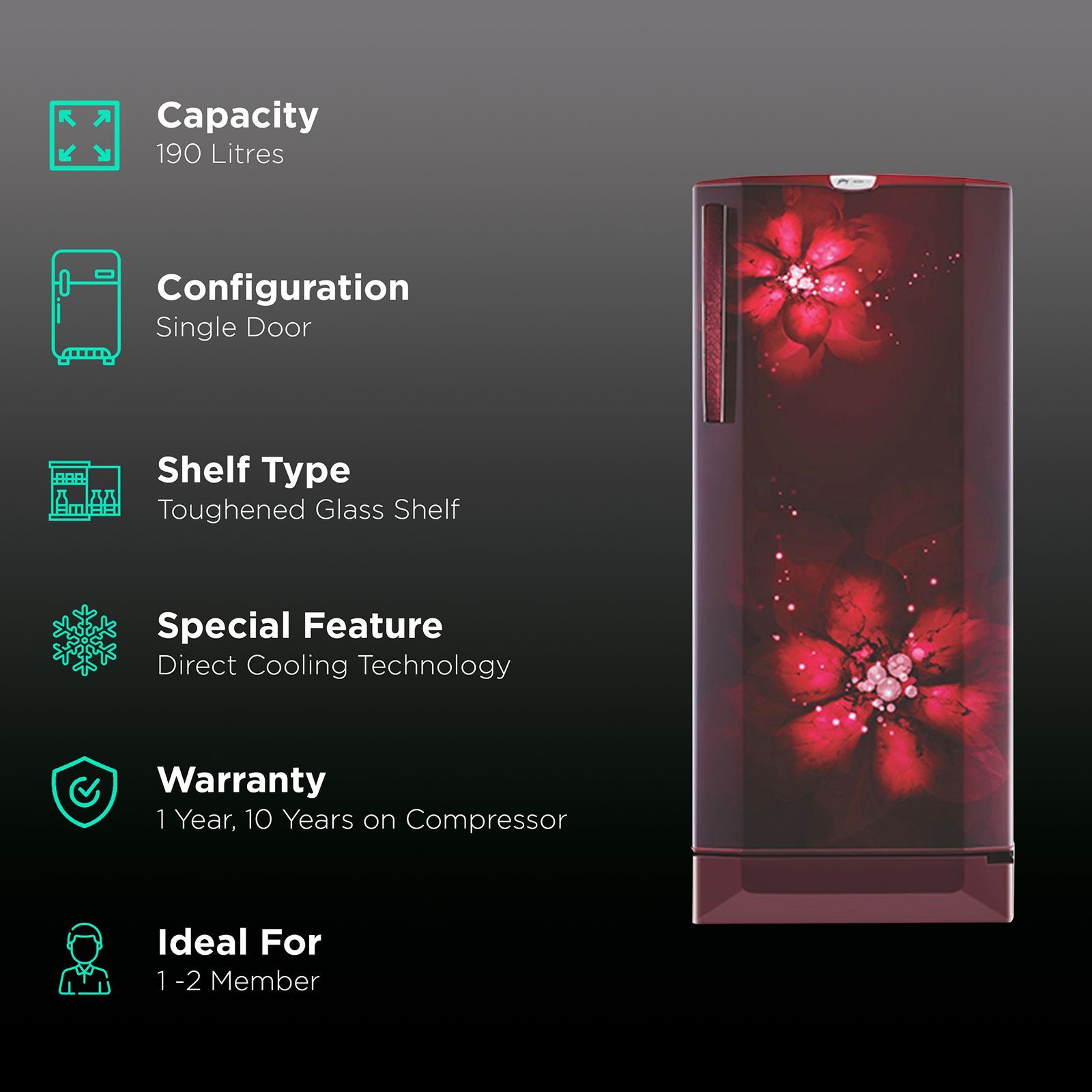 Godrej Edge Pro 190 Litres 3 Star Direct Cool Single Door Refrigerator with Anti-Bacterial Technology (RD EDGE PRO 205C 33 TAF, Zen Wine)_2