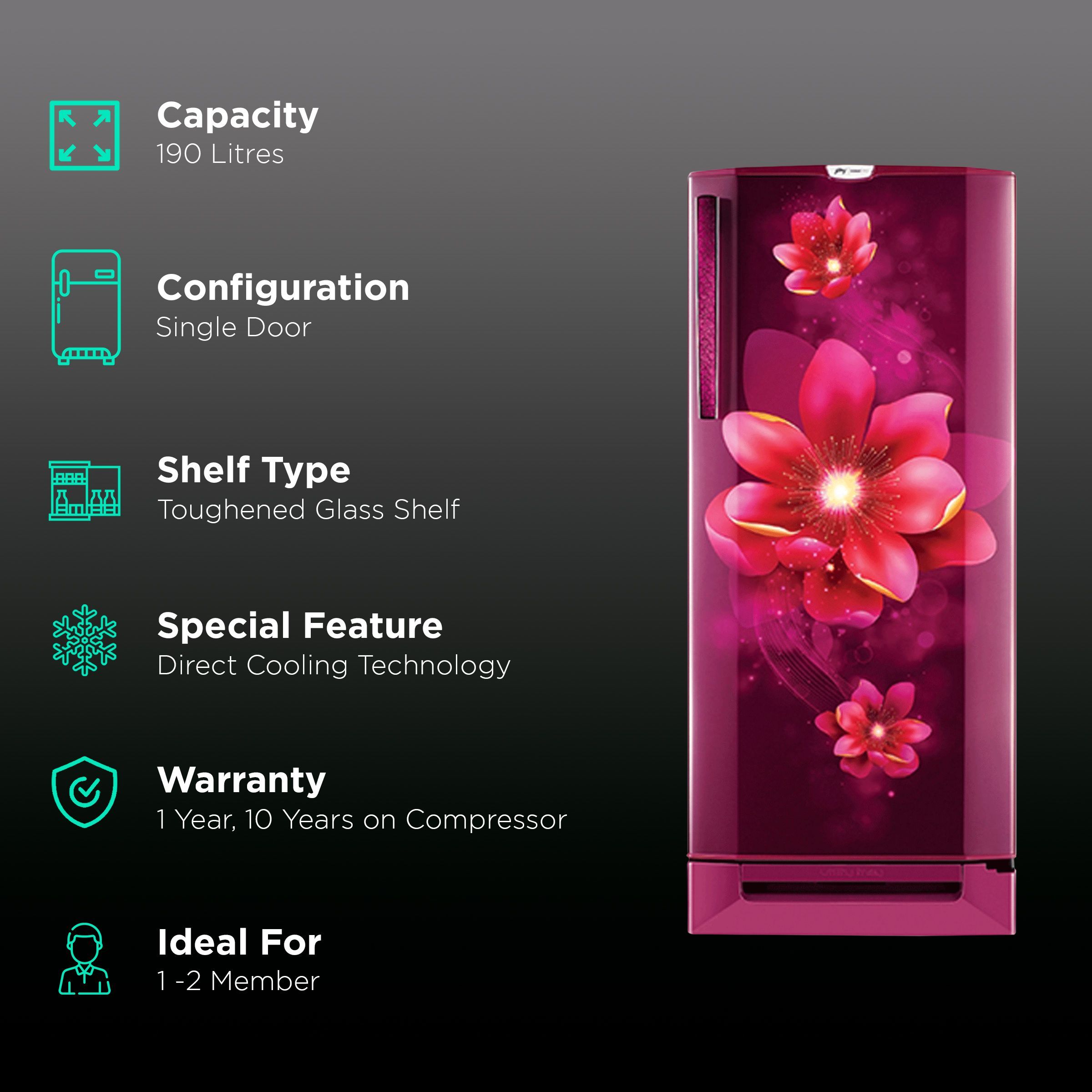 Godrej Edge Pro 190 Litres 3 Star Direct Cool Single Door Refrigerator with Large Vegetable Storage (RD EDGE PRO 205C 33 TDF, Ritz Wine)_2