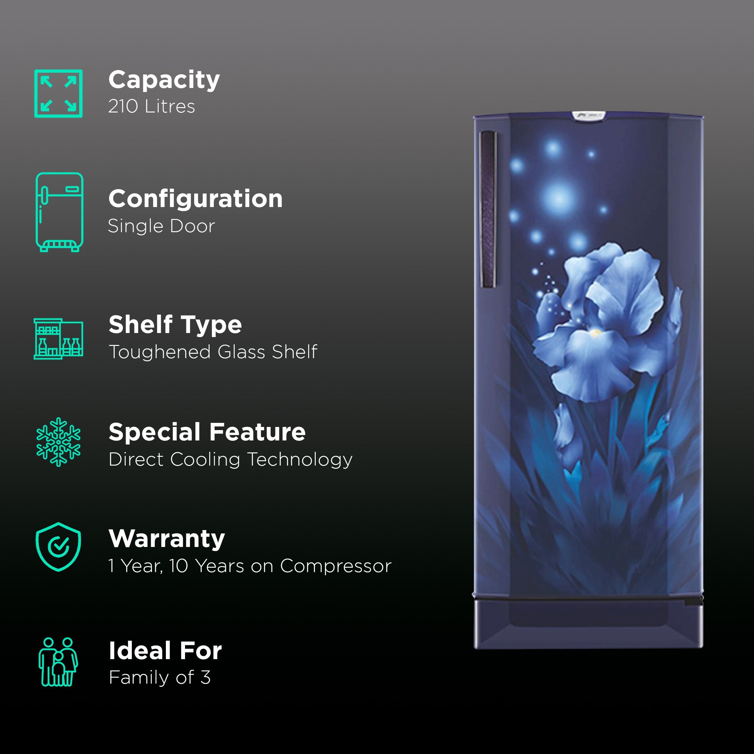 Godrej Edge Pro 210 Litres 4 Star Direct Cool Single Door Refrigerator with Anti Drip Chiller Technology (RD EDGE PRO 225D 43 TAI, Aqua Blue)_2