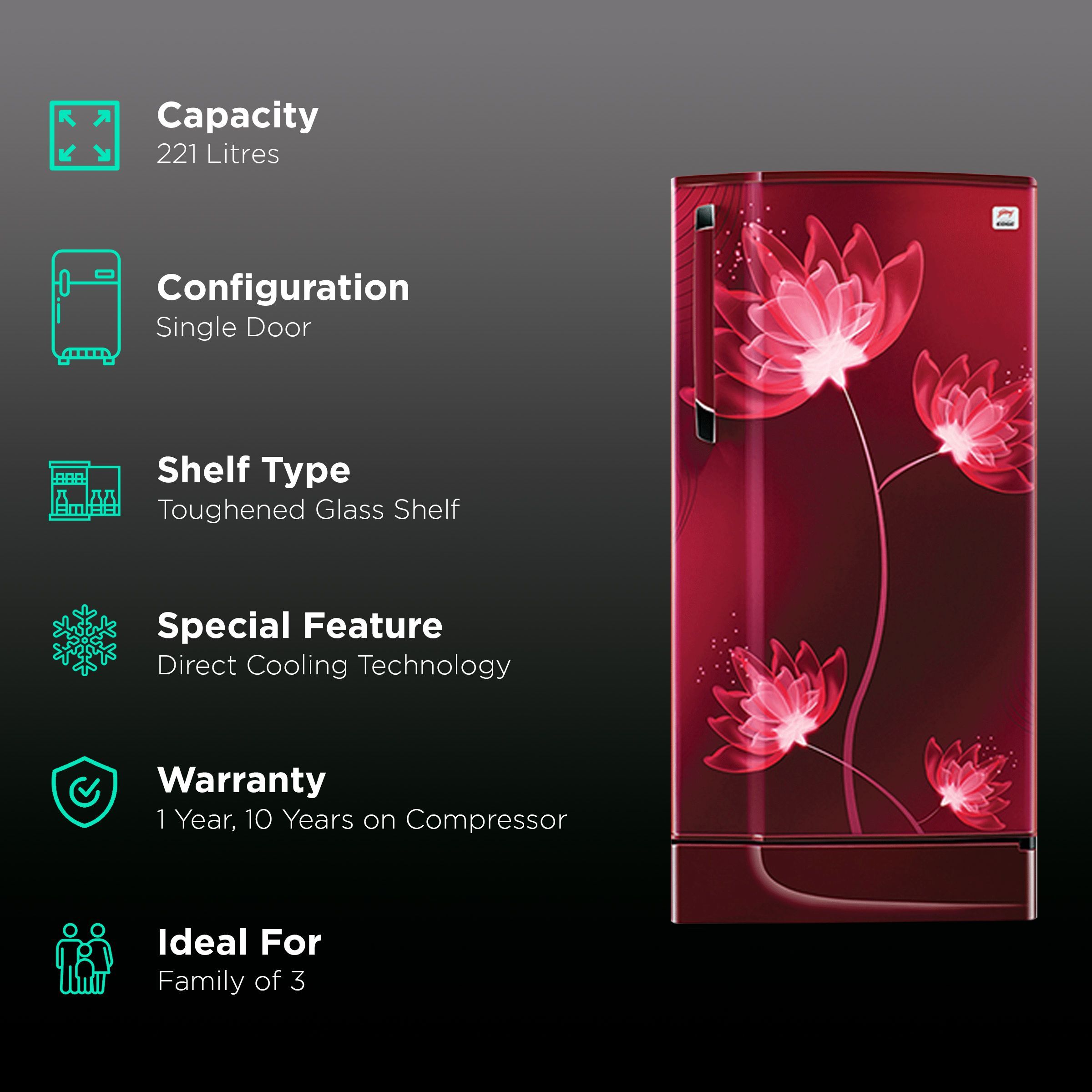 Godrej Edge SX 221 Litres 3 Star Direct Cool Single Door Refrigerator with Anti-Bacterial Technology (RD EDGE SX 236C 33 TAI, Glass Wine)_2