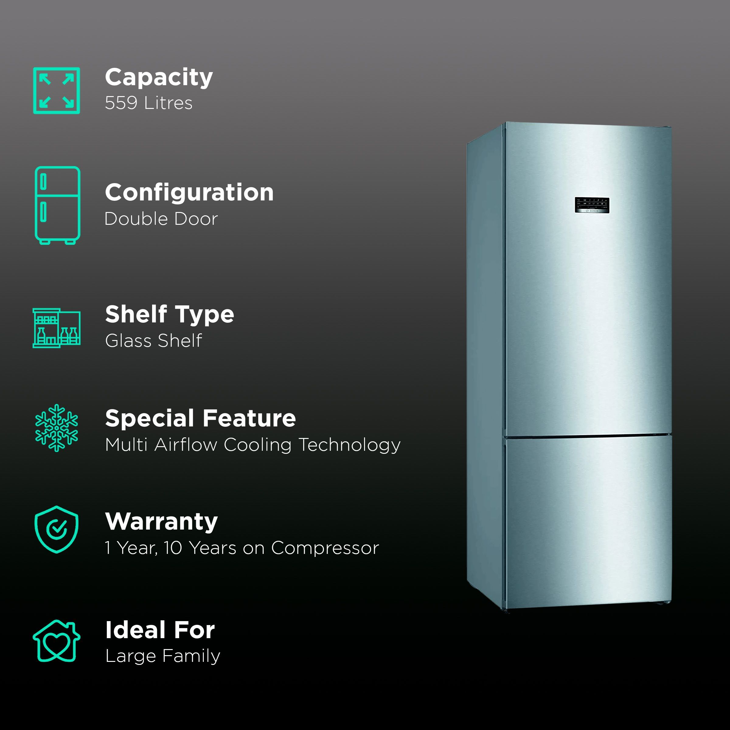 BOSCH Series 4 505 Litres 2 Star Frost Free Double Door Bottom Mount Refrigerator with Temperature Display (KGN56XI40I, Inox)_2