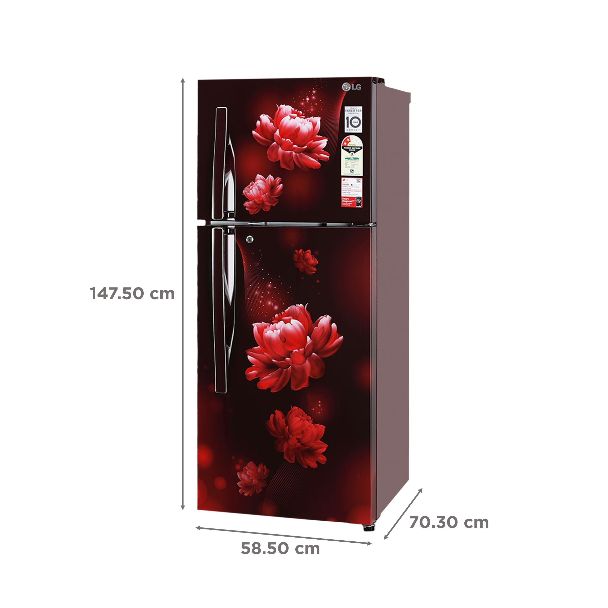 LG 240 Litres 2 Star Frost Free Double Door Convertible Refrigerator with Multi Air Flow System (GL-S292RSCY, Scarlet Charm)_3