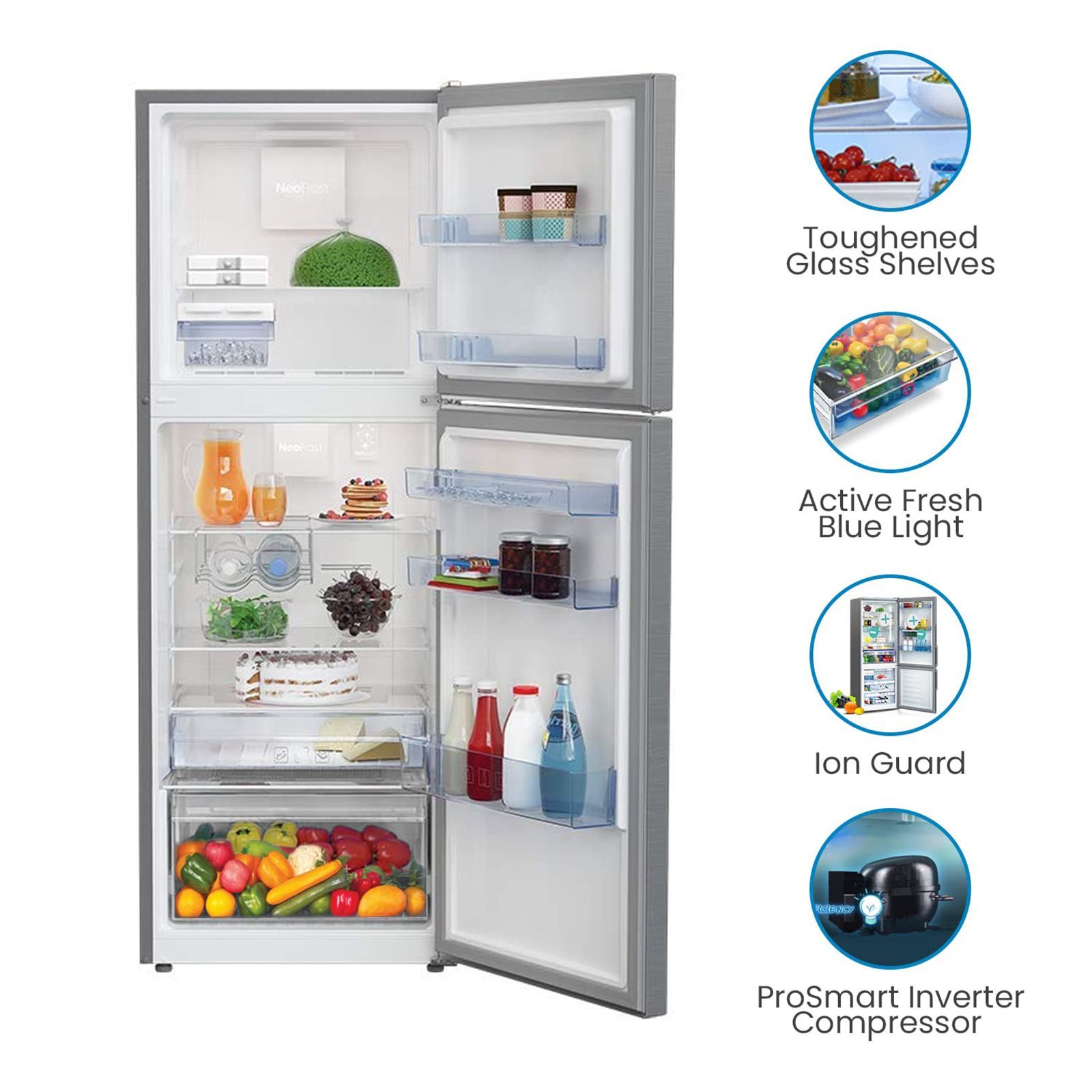 VOLTAS beko 340 Litres 2 Star Frost Free Double Door Refrigerator with Neo Frost Dual Cooling (RFF363I, Silver) VOLTAS beko 340 Litres 2 Star Frost Free Double Door Refrigerator with Neo Frost Dual Cooling (RFF363I, Silver)_7