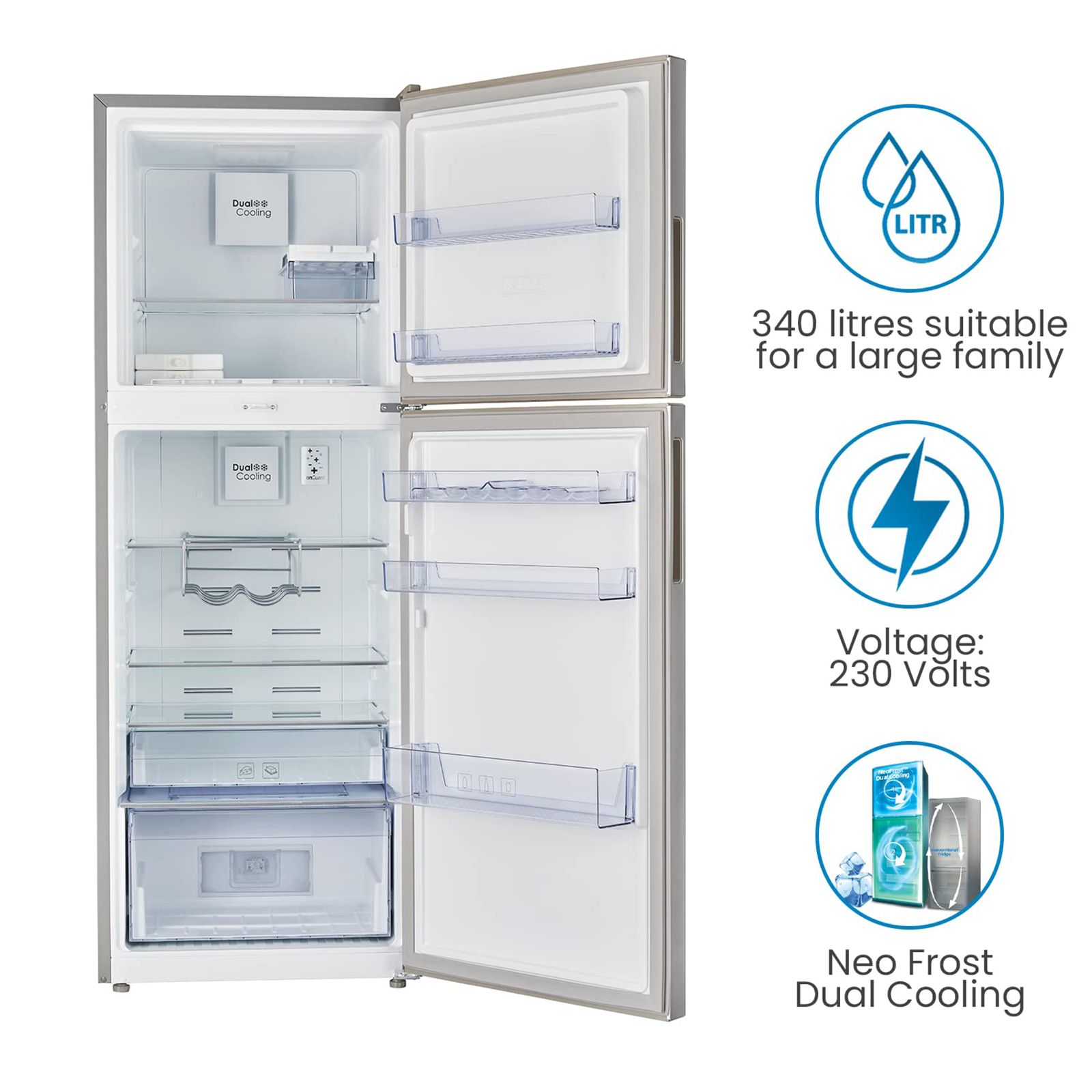 VOLTAS beko 340 Litres 2 Star Frost Free Double Door Refrigerator with Neo Frost Dual Cooling (RFF363I, Silver) VOLTAS beko 340 Litres 2 Star Frost Free Double Door Refrigerator with Neo Frost Dual Cooling (RFF363I, Silver)_8