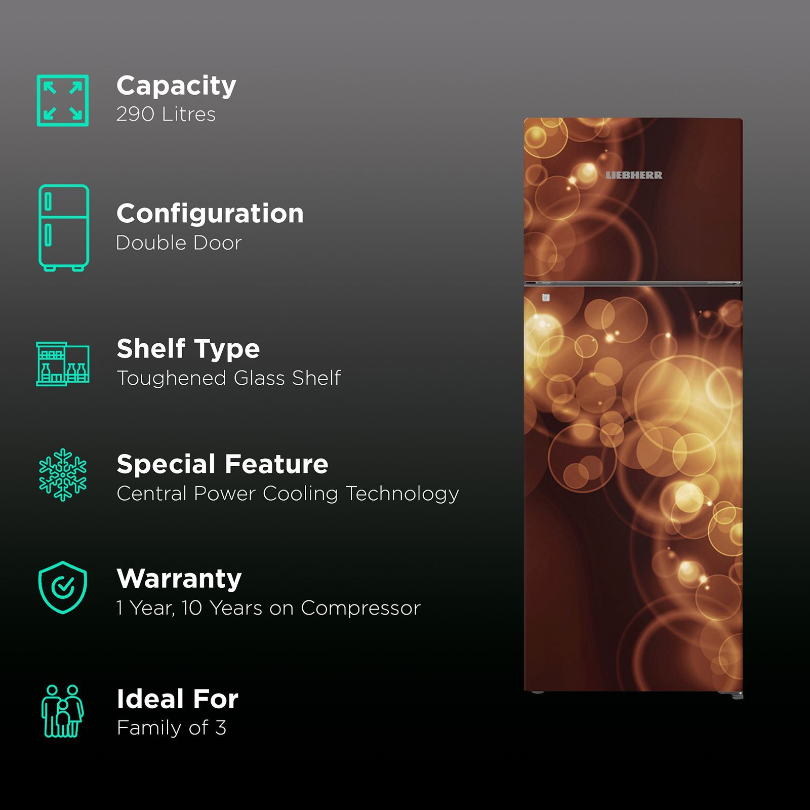 LIEBHERR 290 Litres 2 Star Frost Free Double Door Refrigerator with Stabilizer Free Operation (TCBB 2940, Brown Bubble)_2