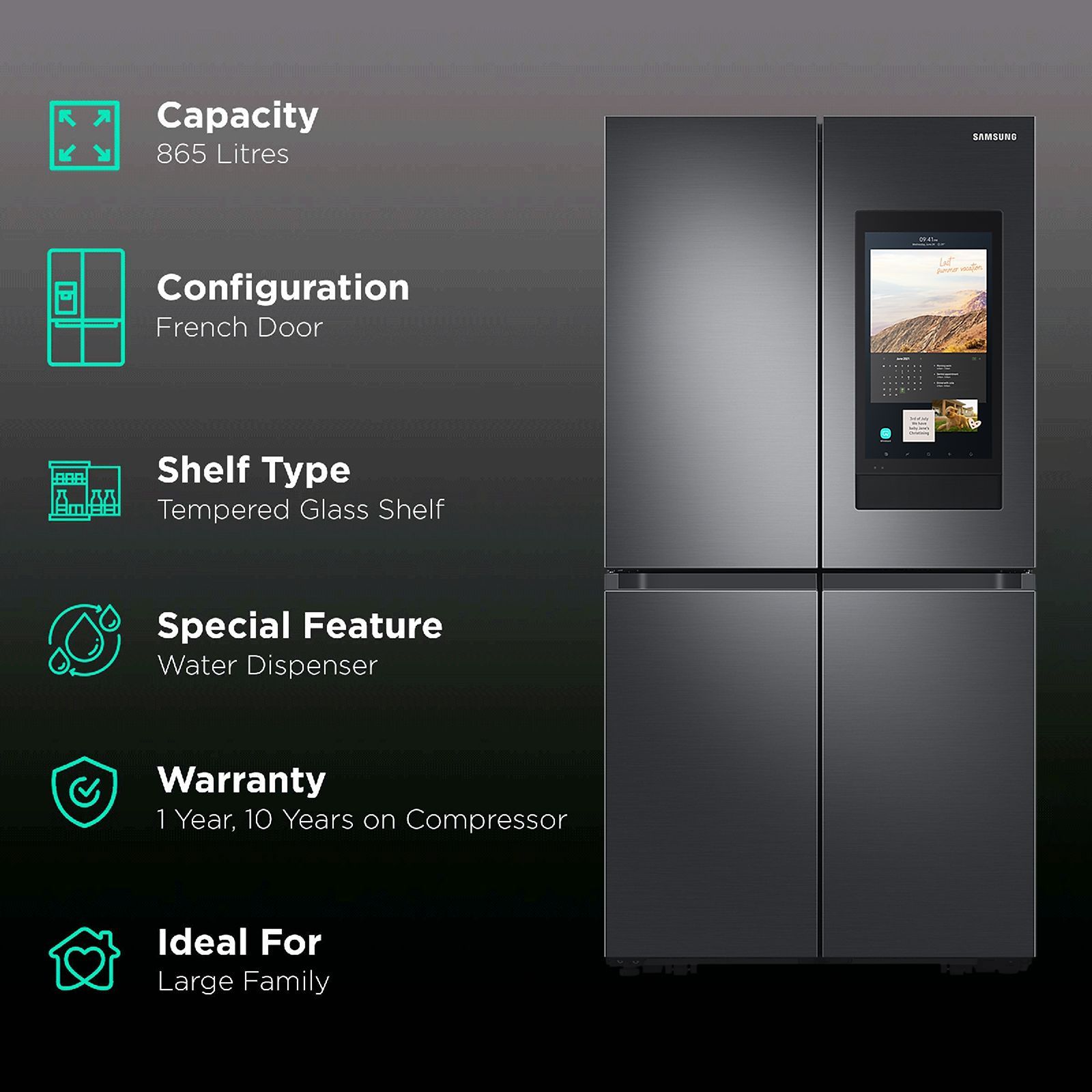 SAMSUNG 865 Litres Frost Free French Door Smart Wi-Fi Enabled Refrigerator with Door-in-Door (RF87A9770SG/TL, Black Caviar) SAMSUNG 865 Litres Frost Free French Door Smart Wi-Fi Enabled Refrigerator with Door-in-Door (RF87A9770SG/TL, Black Caviar)_2