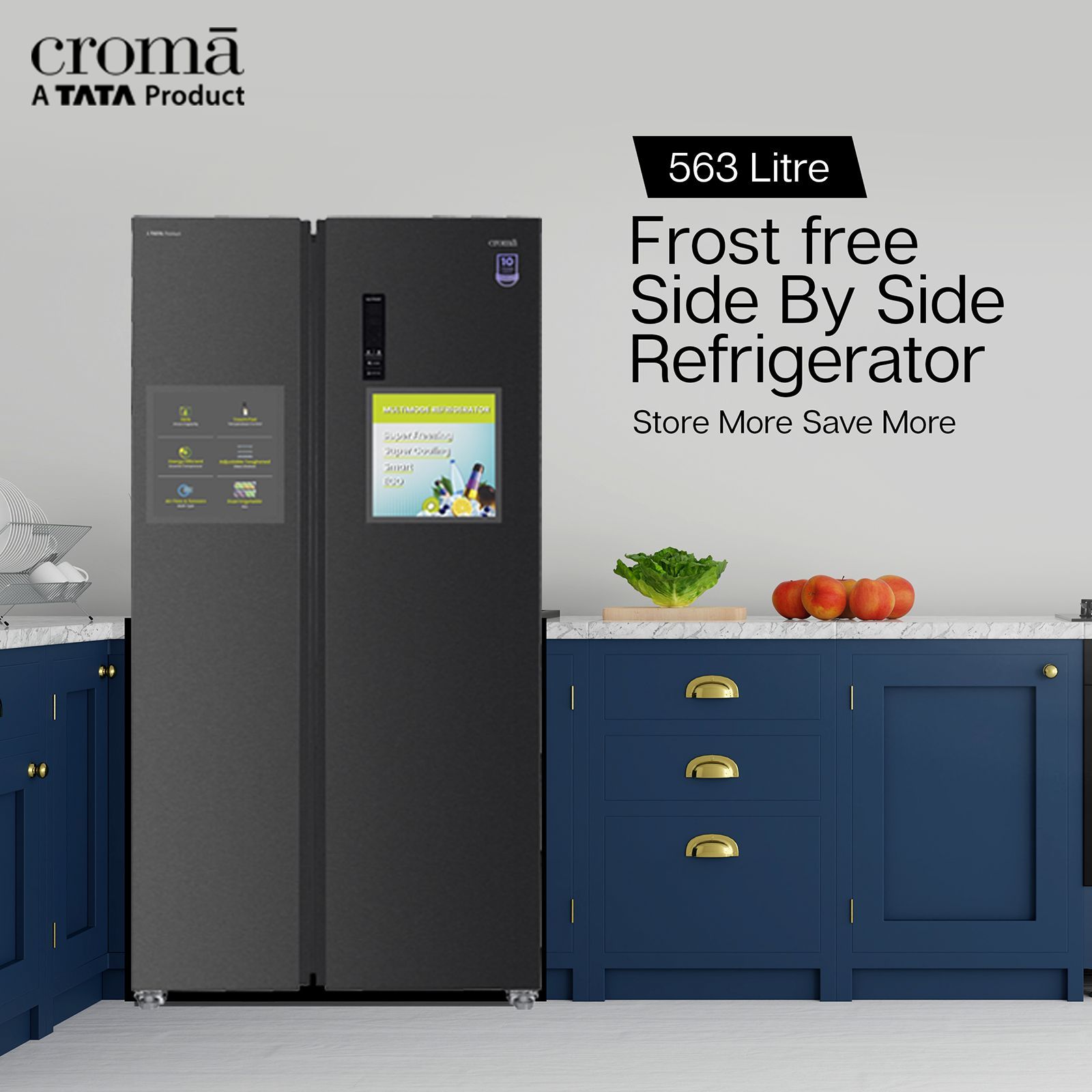 Croma 563 Litres Frost Free Side by Side Refrigerator with Multi Airflow System (CRAR2651, Black Inox)_9