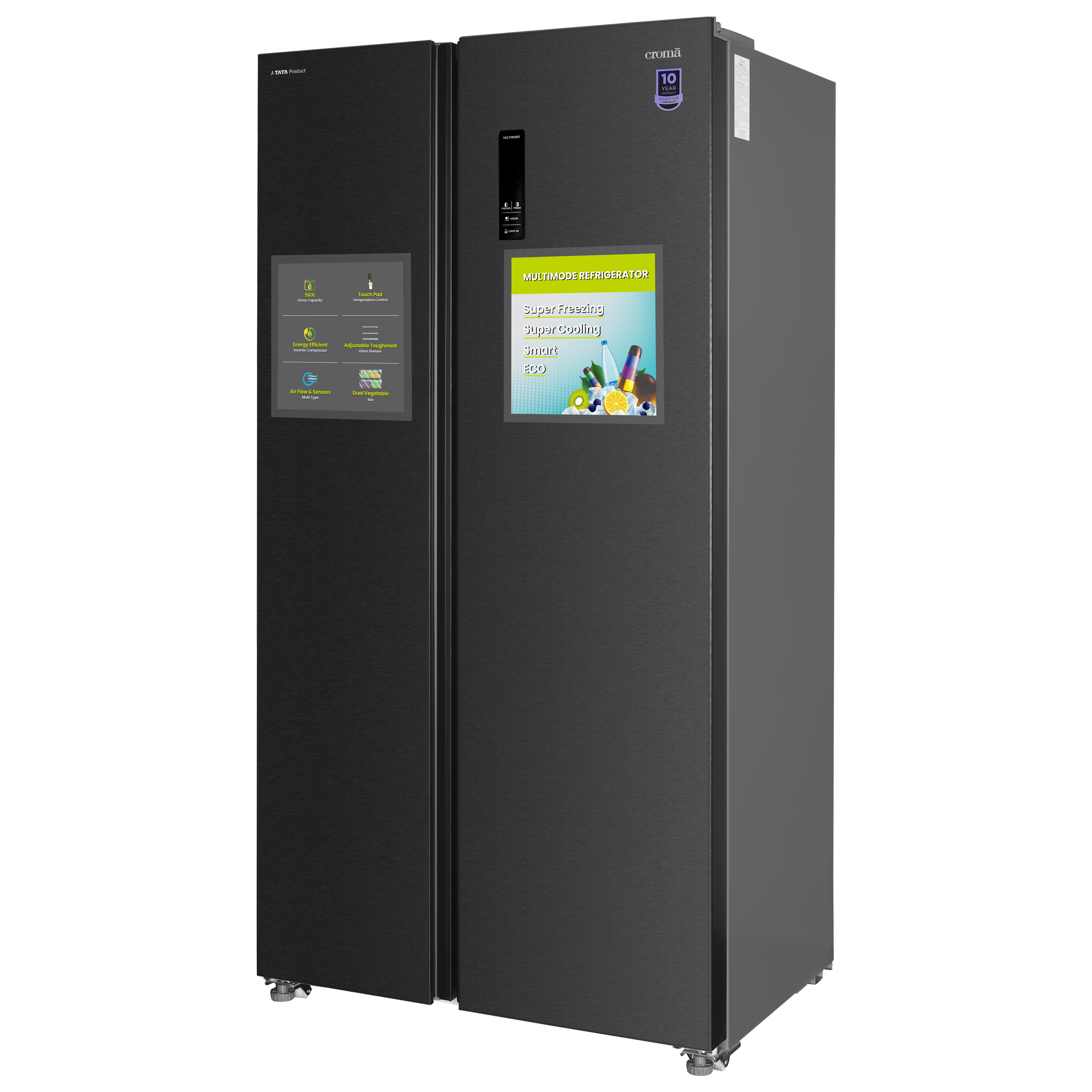 Croma 563 Litres Frost Free Side by Side Refrigerator with Multi Airflow System (CRAR2651, Black Inox)_4