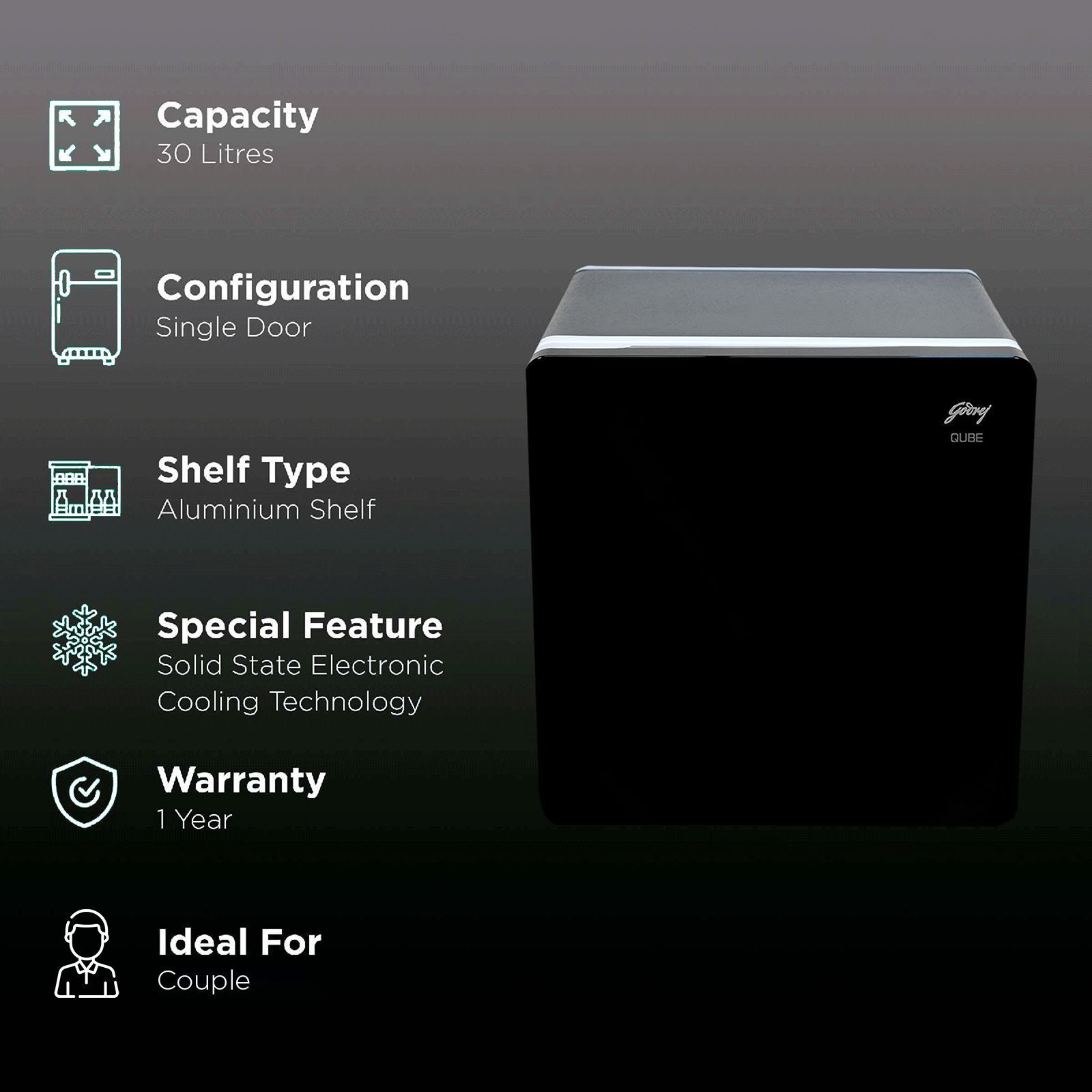 Godrej Qub30 Litres Frost Free Single Door Refrigerator with Solid State Electronic Cooling (TEC QUBE 30L HS Q103, Black)_2