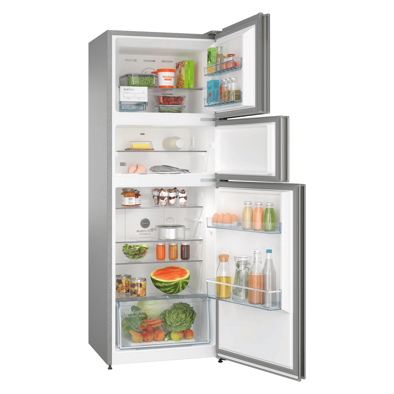 BOSCH Series 6 335 Litres Frost Free Triple Door Convertible Refrigerator with Temperature Display (CMC36S05NI, Shiney Silver)_4