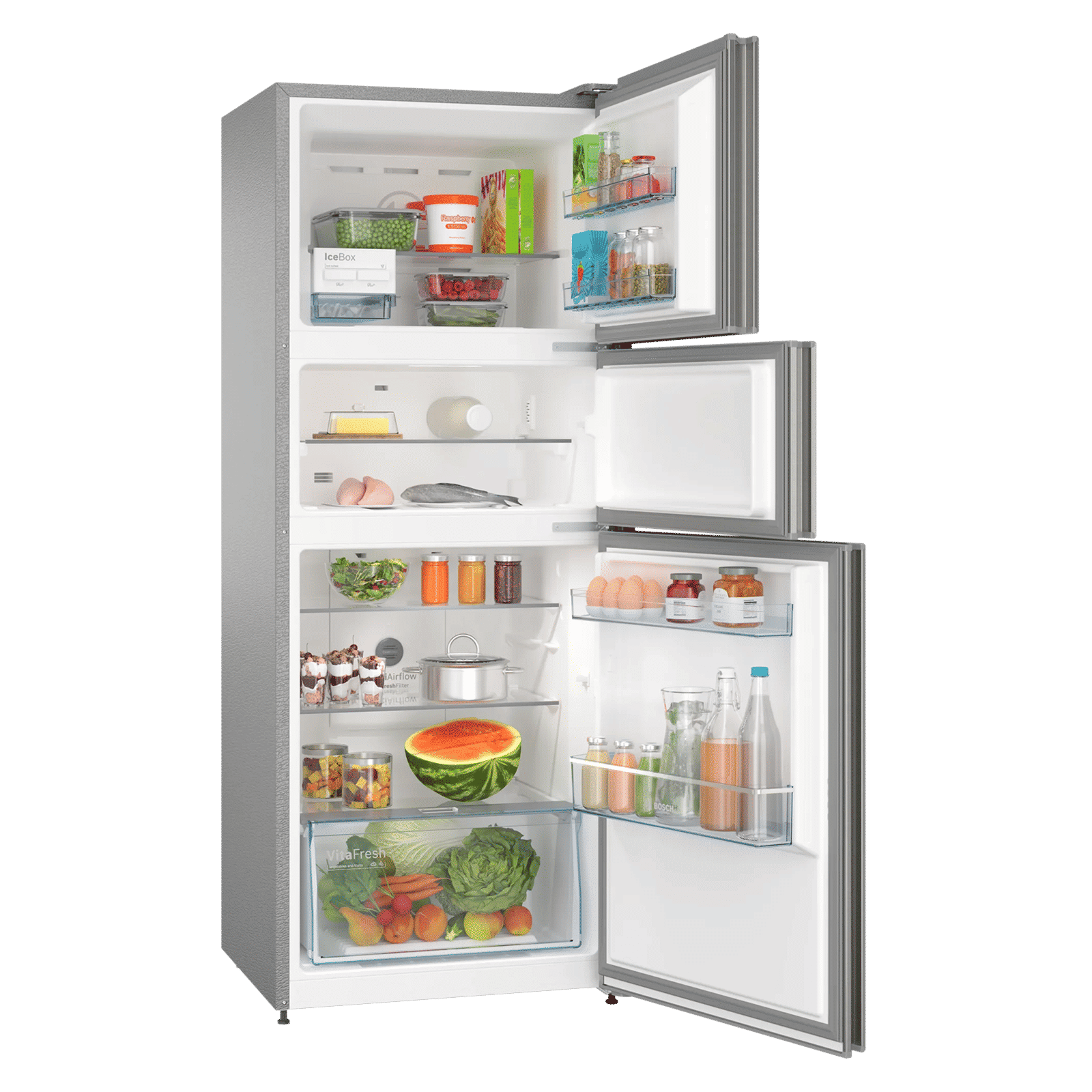 BOSCH Series 4 303 Litres Frost Free Triple Door Convertible Refrigerator with Temperature Display (CMC33S05NI, Shiney Silver)_5