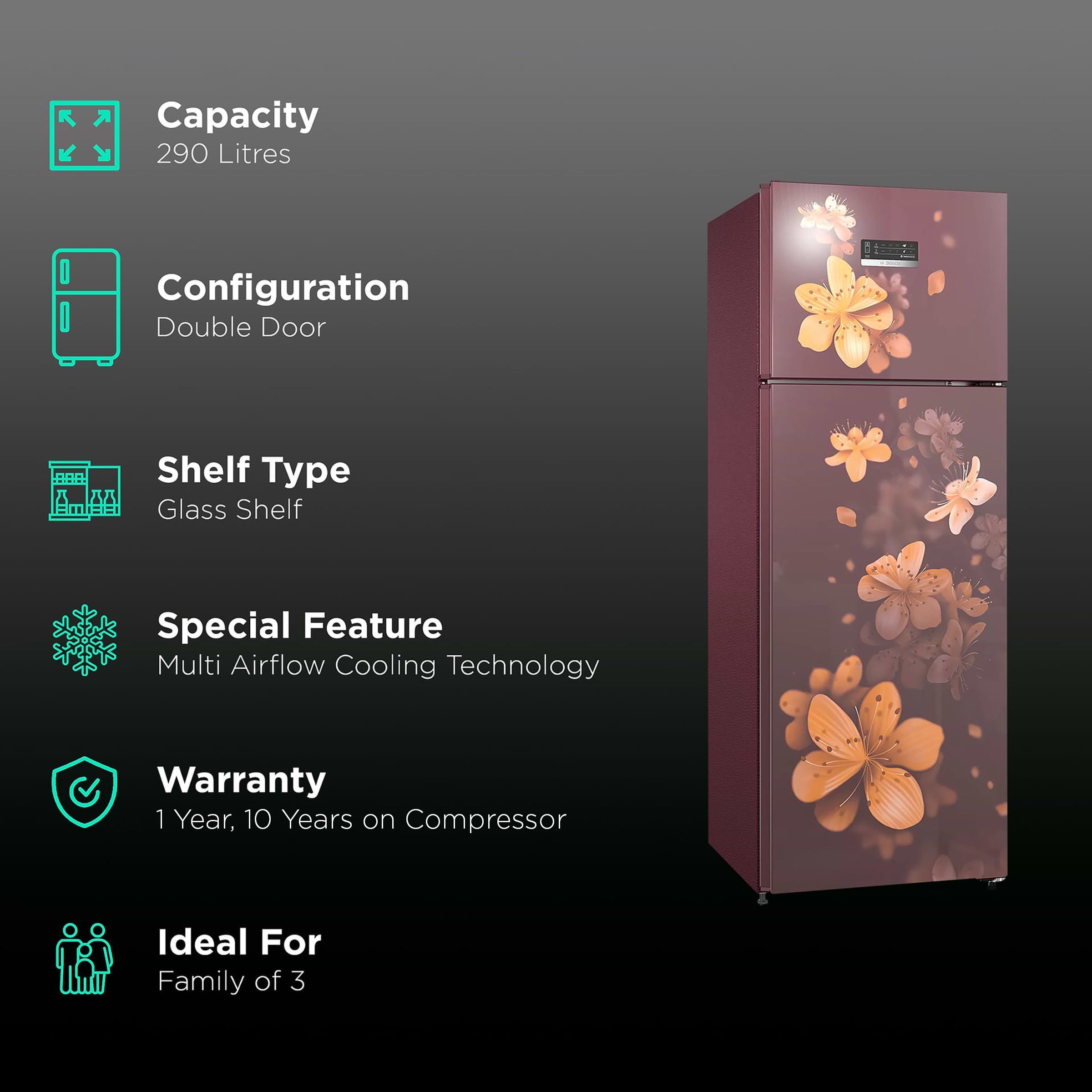 BOSCH Series 4 290 Litres 3 Star Frost Free Double Door Convertible Refrigerator with Temperature Display (CTC29W13NI, Acasia Wine)_2