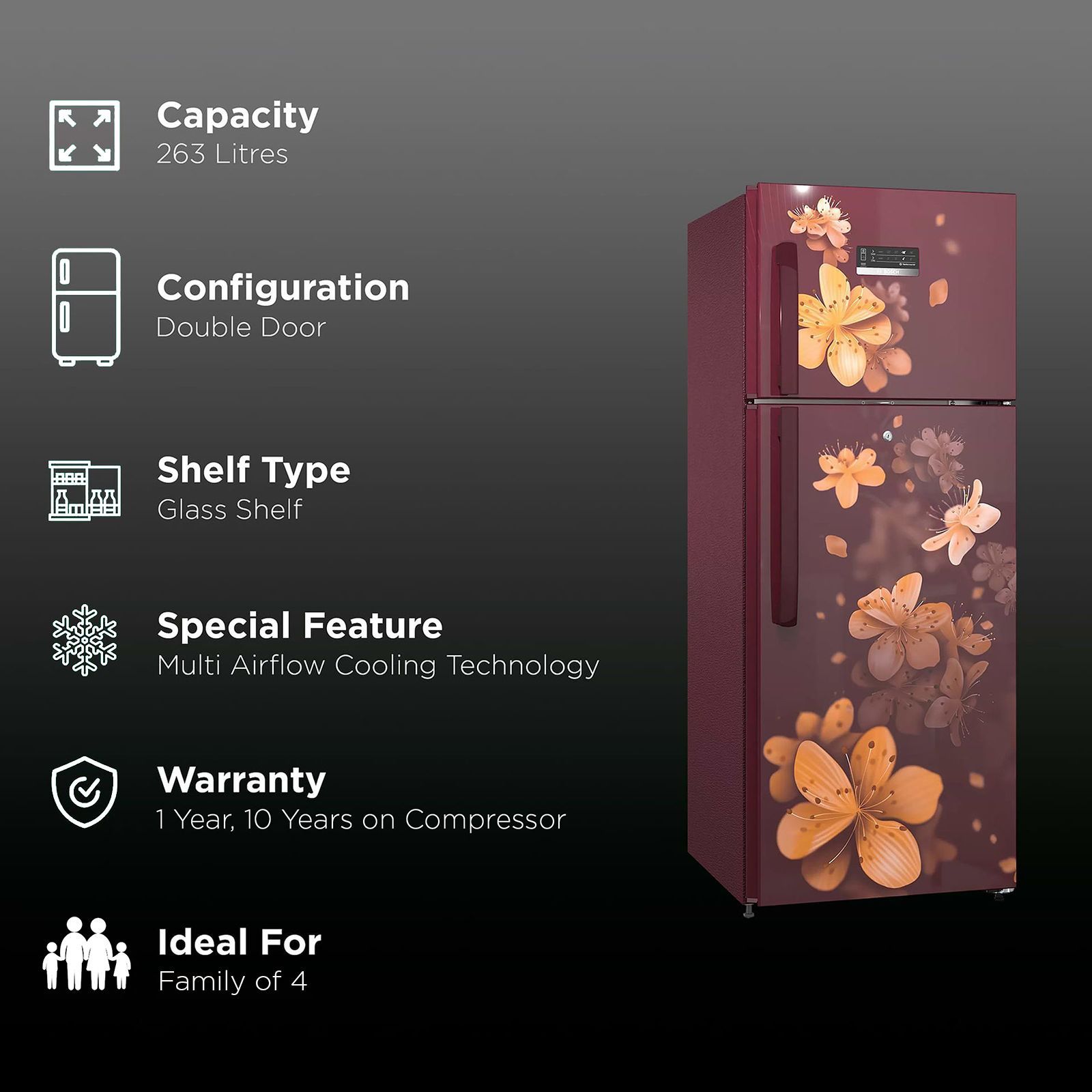 BOSCH Series 4 243 Litres 3 Star Frost Free Double Door Convertible Refrigerator with Temperature Display (CTC27W13EI, Acasia Wine)_2