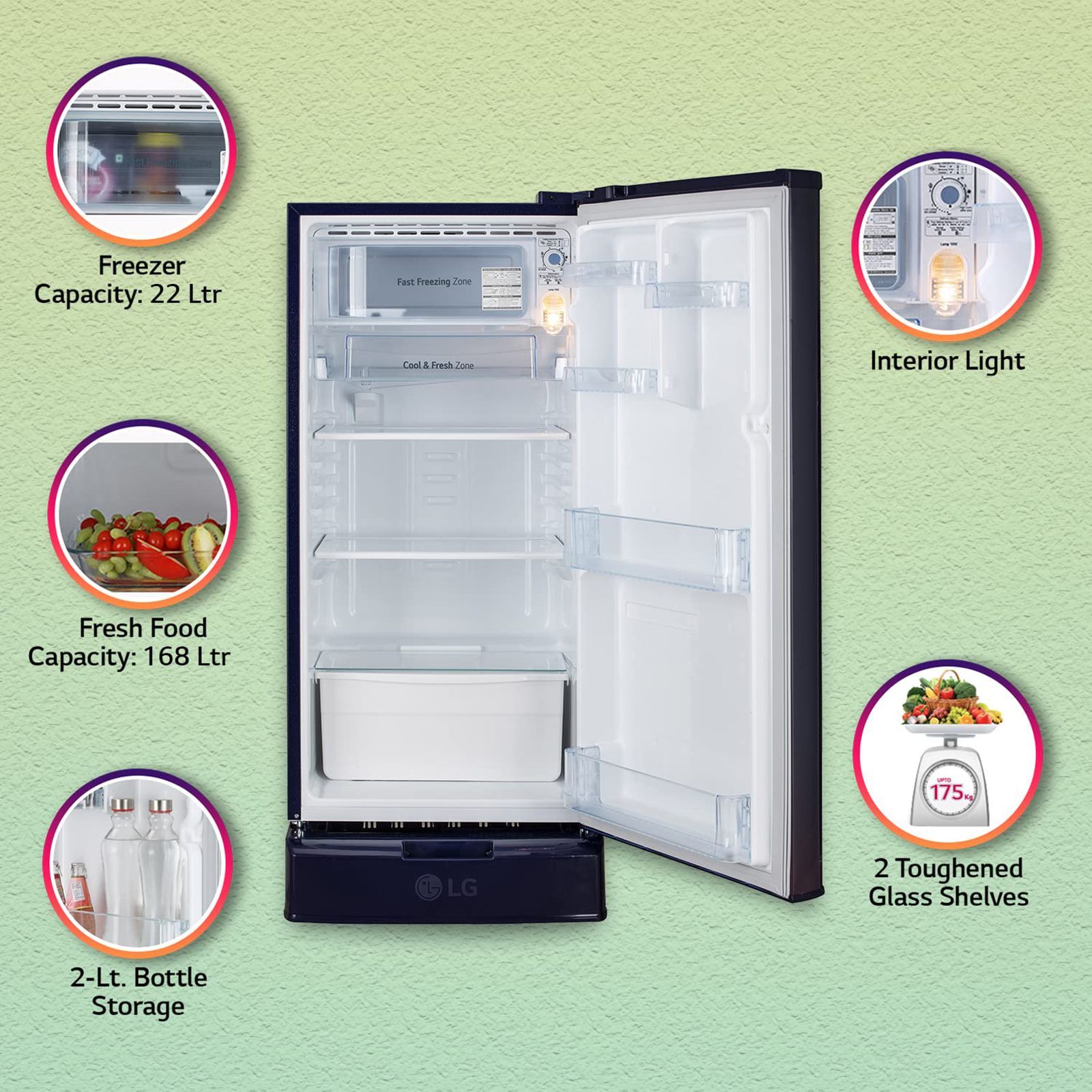 LG 190 Litres 2 Star Direct Cool Single Door Refrigerator with Stabilizer Free Operation (GL-D199OBPC.ABPZEB, Blue Plumeria)_12