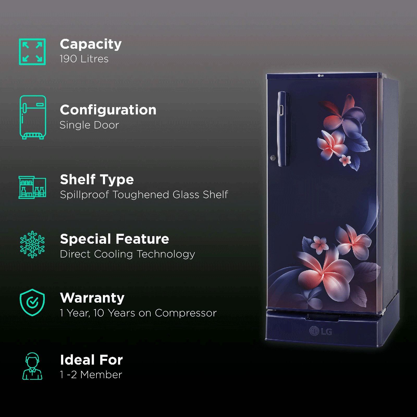 LG 190 Litres 2 Star Direct Cool Single Door Refrigerator with Stabilizer Free Operation (GL-D199OBPC.ABPZEB, Blue Plumeria)_2