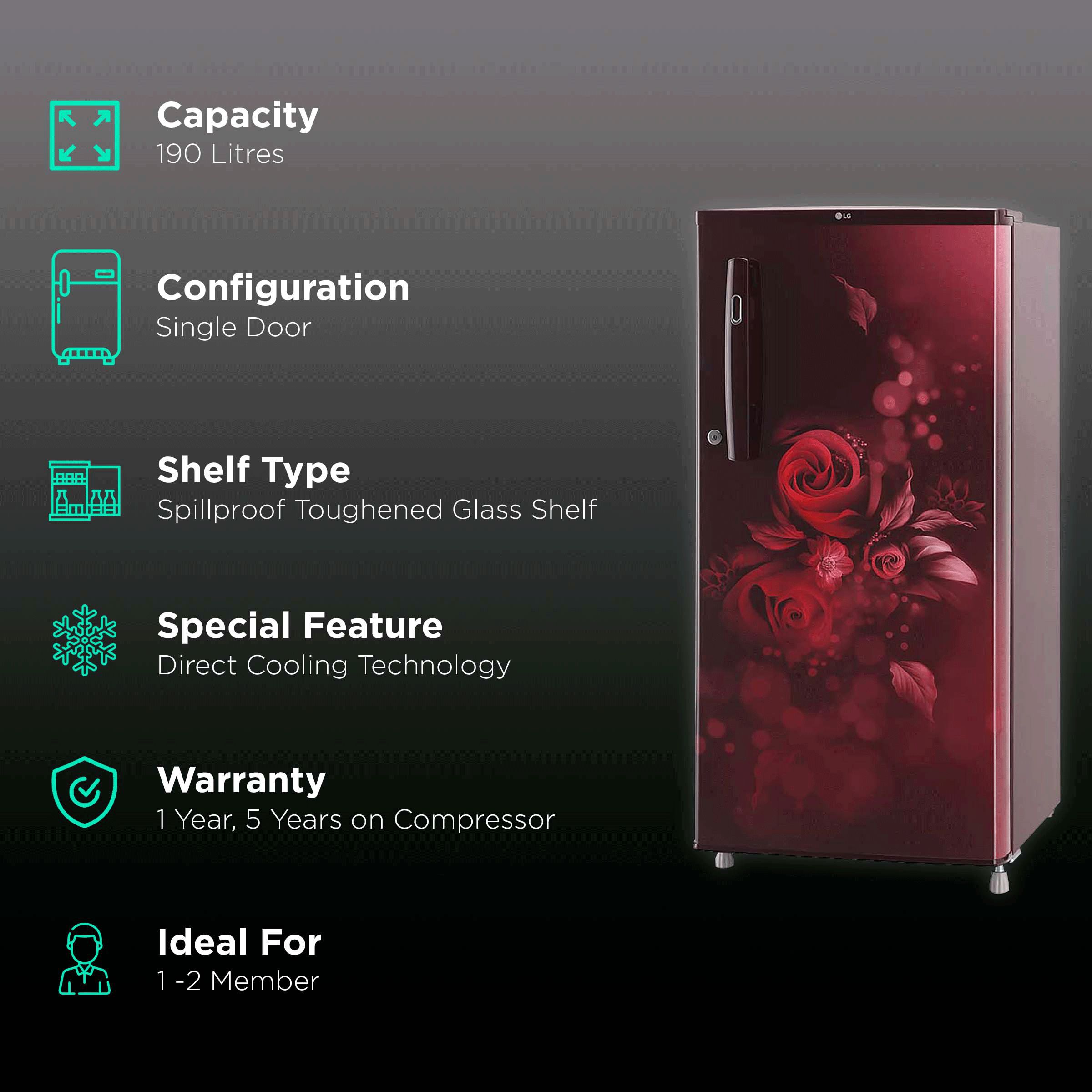 LG 185 Litres 2 Star Direct Cool Single Door Refrigerator with Stabilizer Free Operation (GL-B199OSEC.ASEZEB, Scarlet Euphoria) LG 185 Litres 2 Star Direct Cool Single Door Refrigerator with Stabilizer Free Operation (GL-B199OSEC.ASEZEB, Scarlet Euphoria)_2