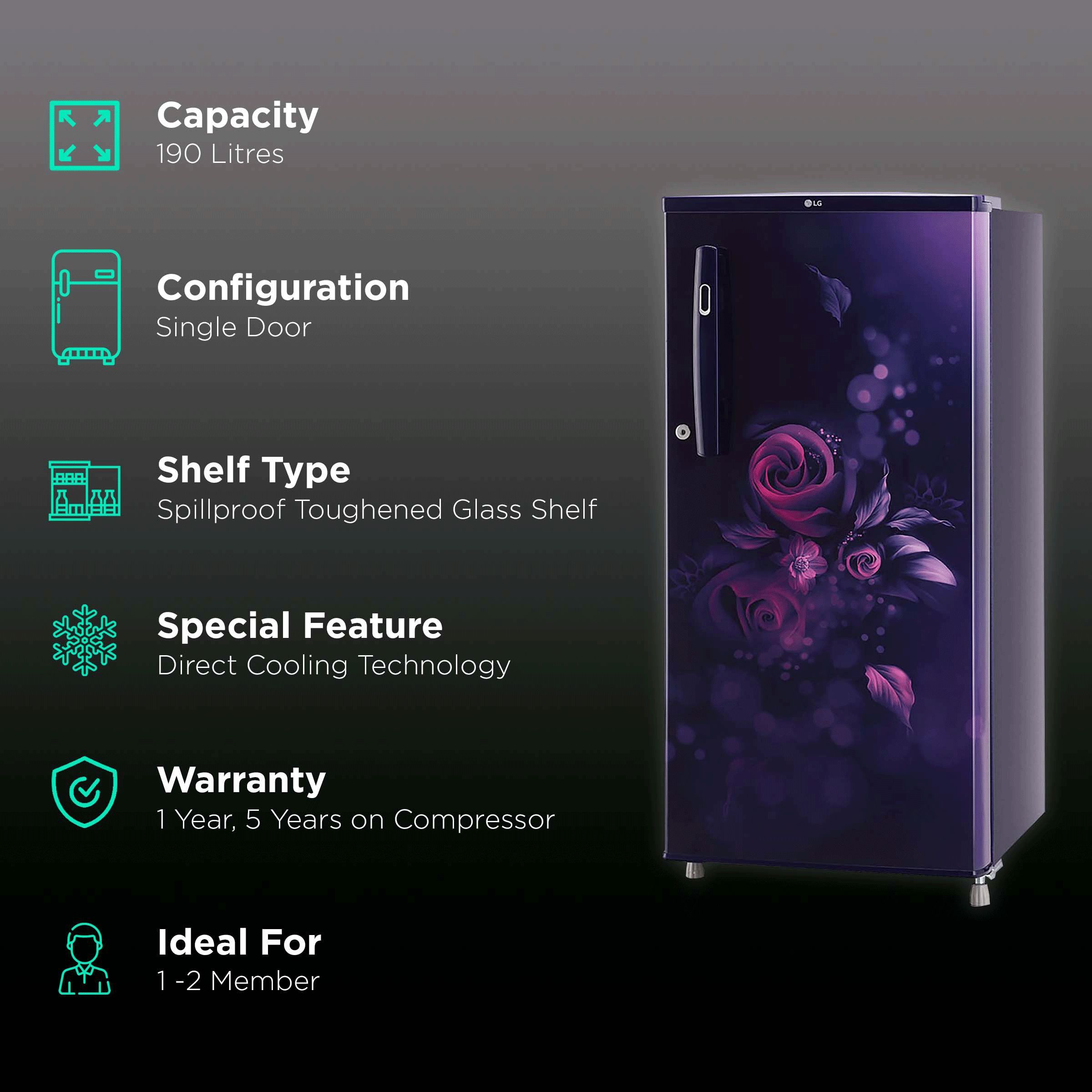LG 190 Litres 2 Star Direct Cool Single Door Refrigerator with Stabilizer Free Operation (GL-B199OBEC.ABEZEB, Blue Euphoria) LG 190 Litres 2 Star Direct Cool Single Door Refrigerator with Stabilizer Free Operation (GL-B199OBEC.ABEZEB, Blue Euphoria)_2
