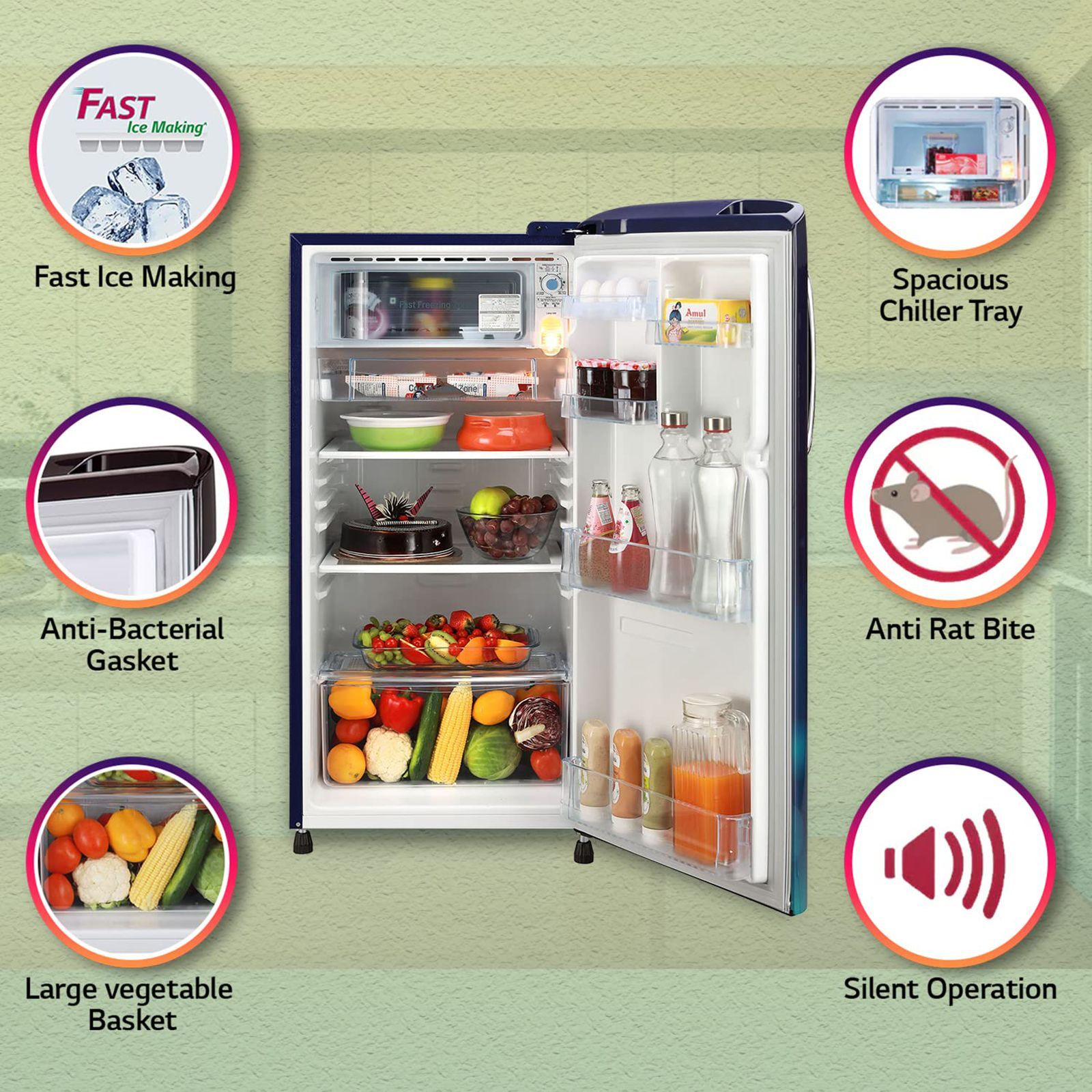 LG 190 Litres 3 Star Direct Cool Single Door Refrigerator with Stabilizer Free Operation (GL-B201ABCD.ABCZEB, Blue Charm)_13