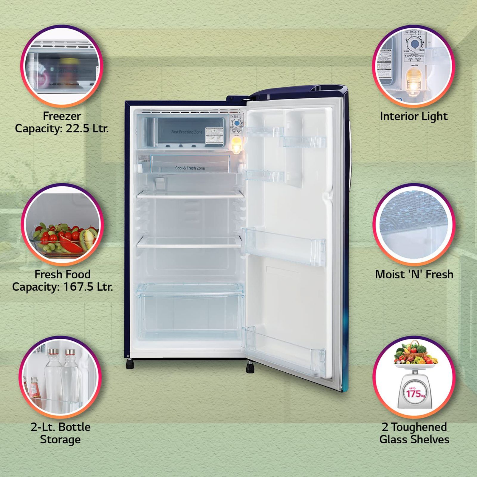 LG 190 Litres 3 Star Direct Cool Single Door Refrigerator with Stabilizer Free Operation (GL-B201ABCD.ABCZEB, Blue Charm)_14