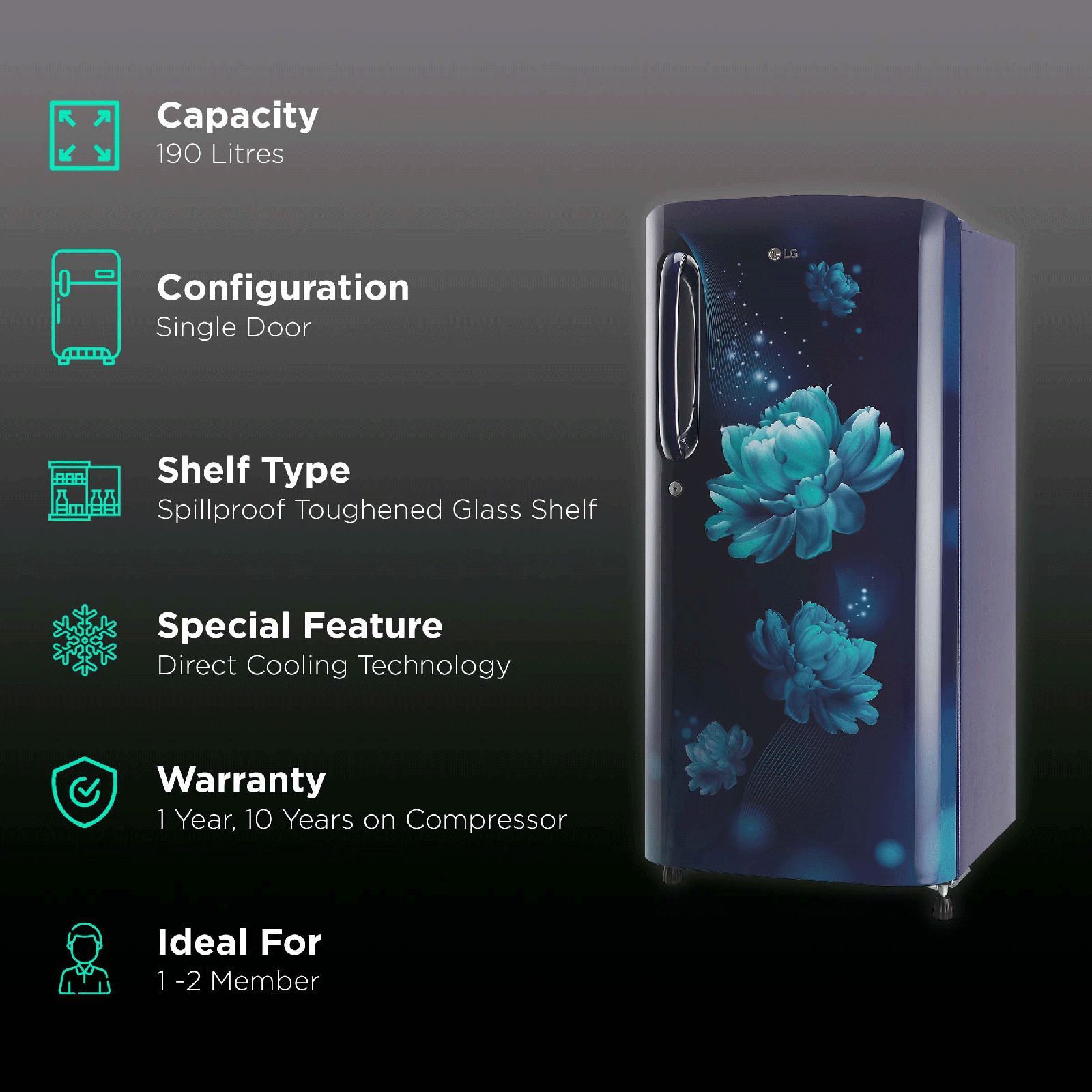 LG 190 Litres 3 Star Direct Cool Single Door Refrigerator with Stabilizer Free Operation (GL-B201ABCD.ABCZEB, Blue Charm)_2