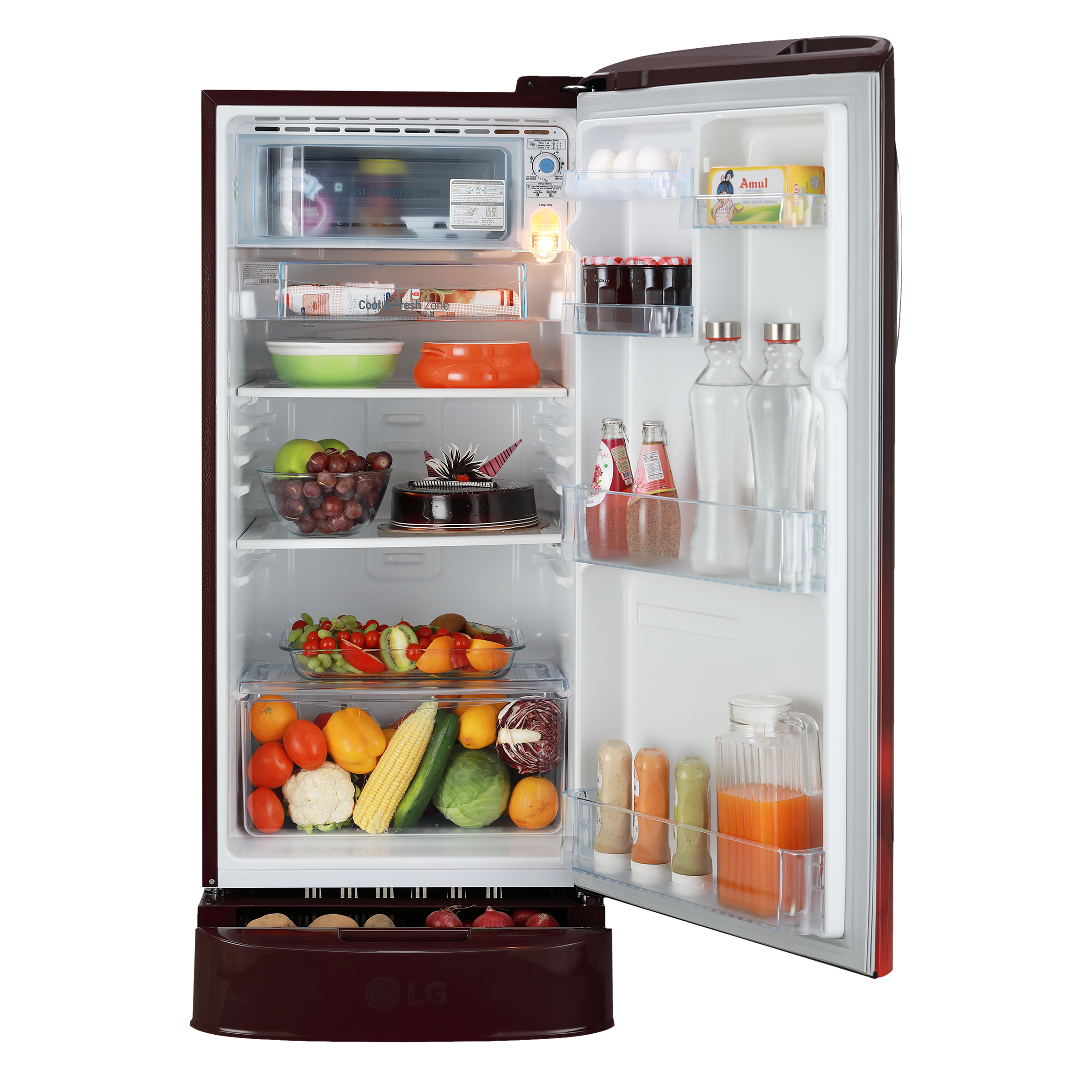 LG 185 Litres 3 Star Direct Cool Single Door Refrigerator with Stabilizer Free Operation (GL-D201ASCD.BSCZEB, Scarlet Charm)_5