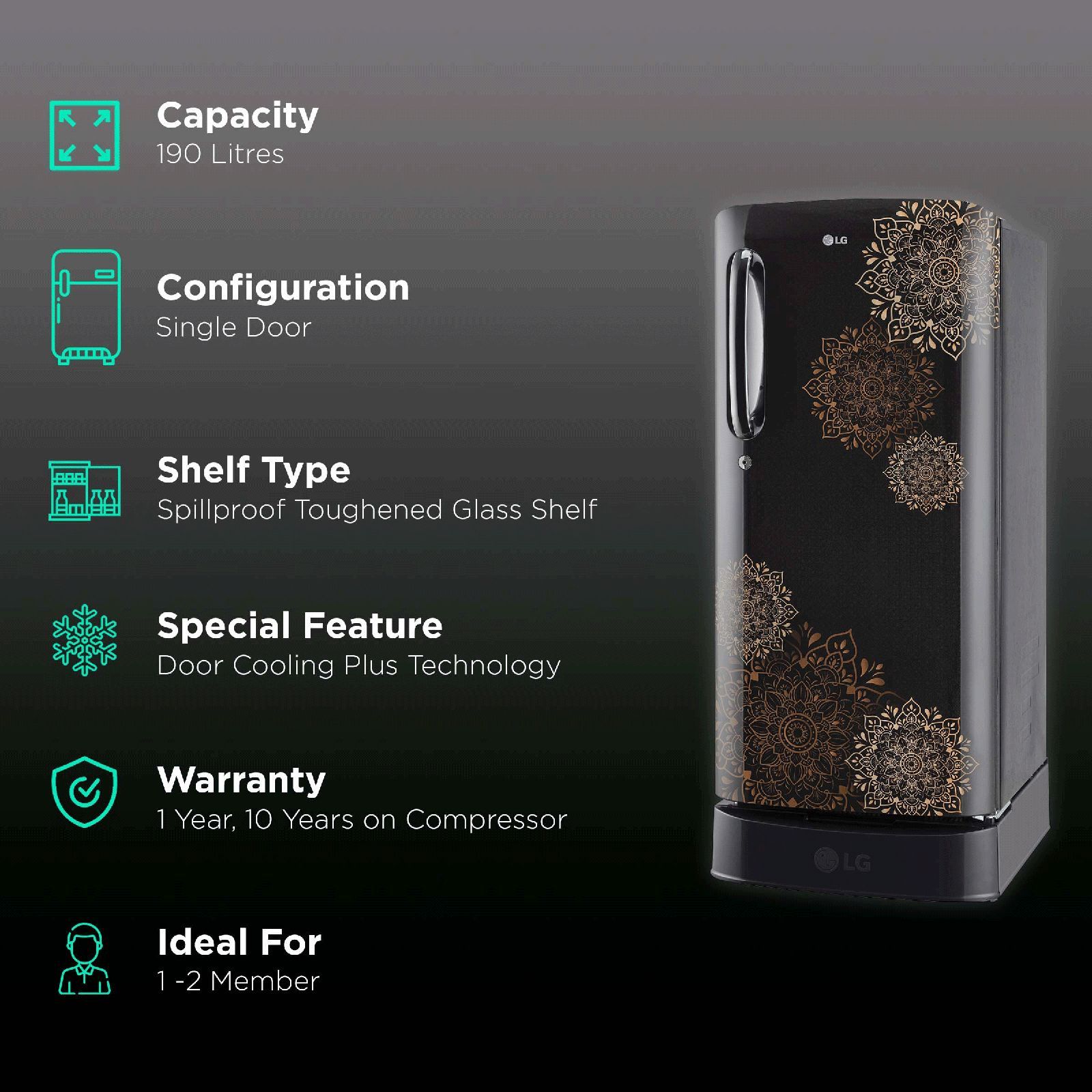 LG 190 Litres 3 Star Direct Cool Single Door Refrigerator with Stabilizer Free Operation (GL-D201AERD.BERZEB, Ebony Regal)_2