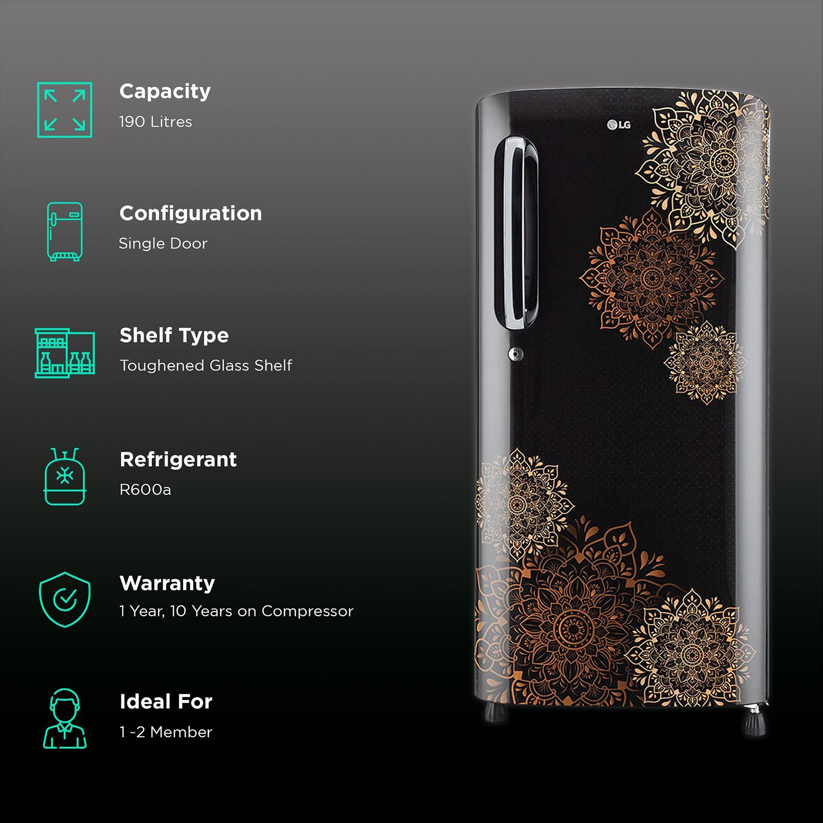 LG 190 Litres 3 Star Direct Cool Single Door Refrigerator with Multi Air Flow System (GL-B201AERD.BERZEB, Ebony Regal)_2