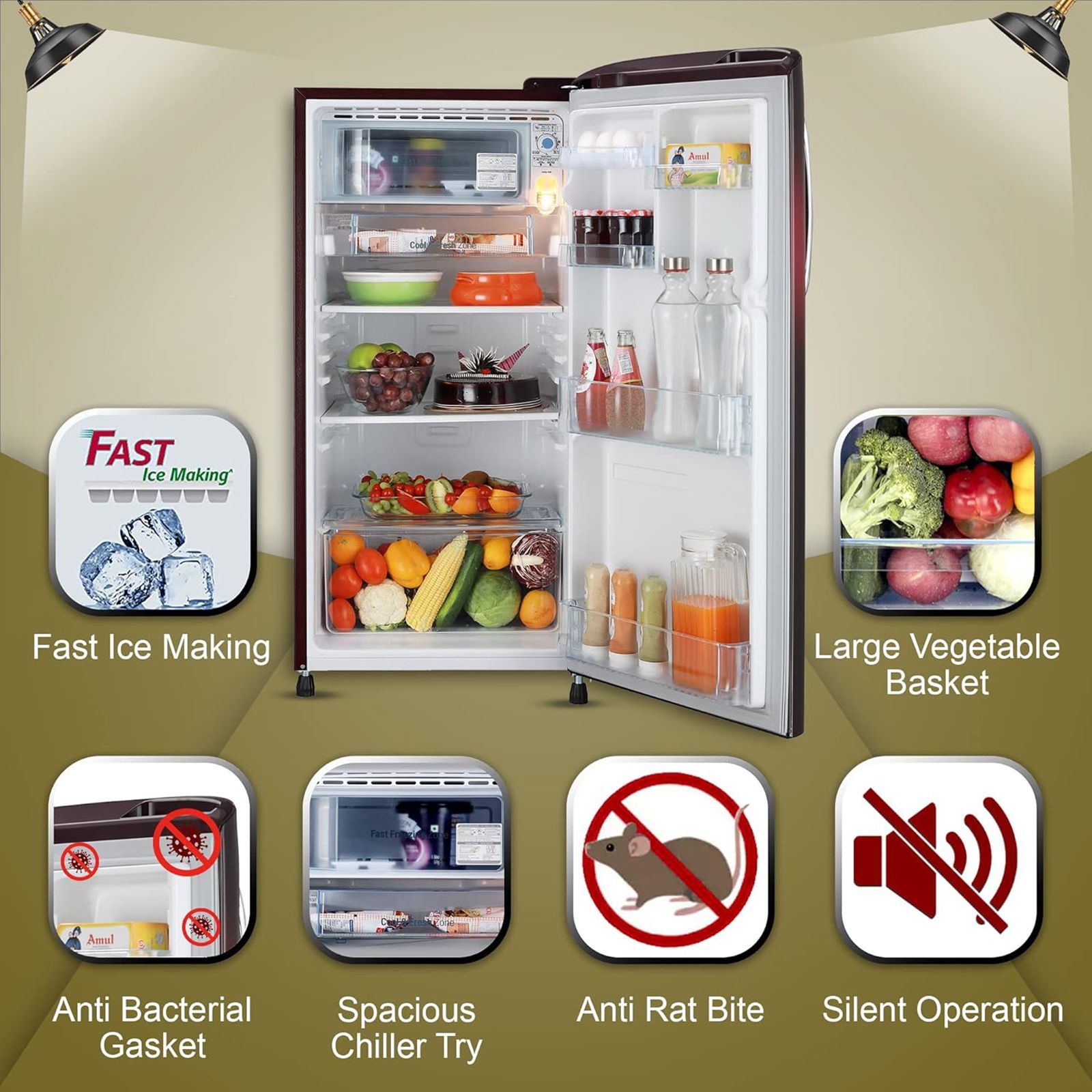 LG 185 Litres 3 Star Direct Cool Single Door Refrigerator with Stabilizer Free Operation (GL-B201ASVD.BSVZEB, Scarlet Victoria) LG 185 Litres 3 Star Direct Cool Single Door Refrigerator with Stabilizer Free Operation (GL-B201ASVD.BSVZEB, Scarlet Victoria)_12