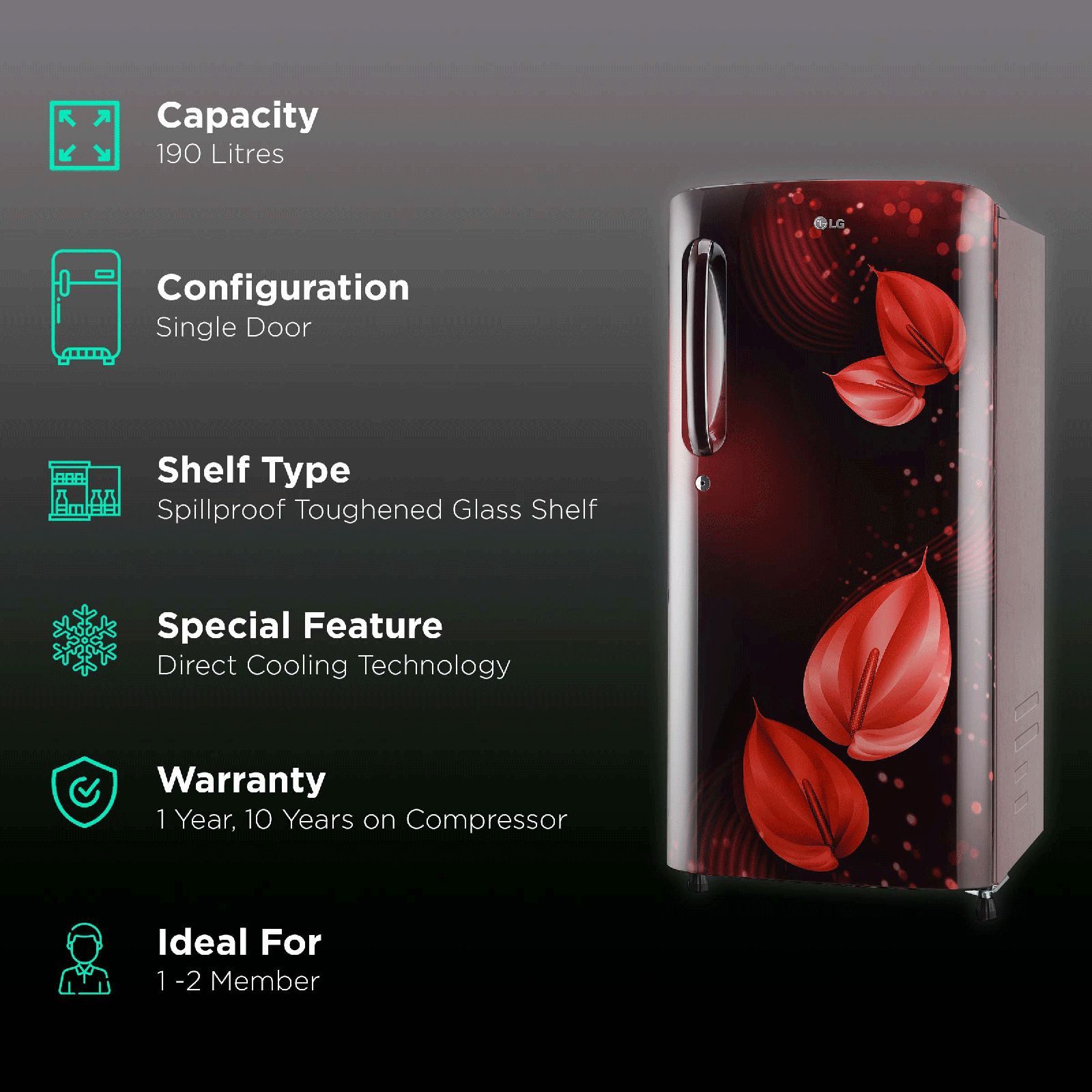 LG 185 Litres 3 Star Direct Cool Single Door Refrigerator with Stabilizer Free Operation (GL-B201ASVD.BSVZEB, Scarlet Victoria) LG 185 Litres 3 Star Direct Cool Single Door Refrigerator with Stabilizer Free Operation (GL-B201ASVD.BSVZEB, Scarlet Victoria)_2