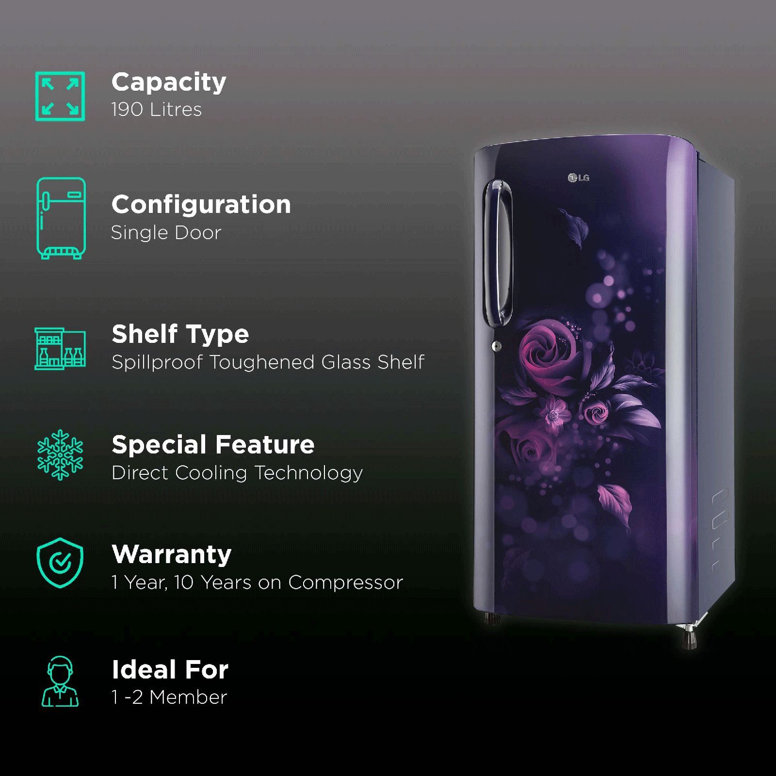 LG 185 Litres 5 Star Direct Cool Single Door Refrigerator with Stabilizer Free Operation (GL-B201ABEZ.BBEZEB, Blue Euphoria) LG 185 Litres 5 Star Direct Cool Single Door Refrigerator with Stabilizer Free Operation (GL-B201ABEZ.BBEZEB, Blue Euphoria)_2