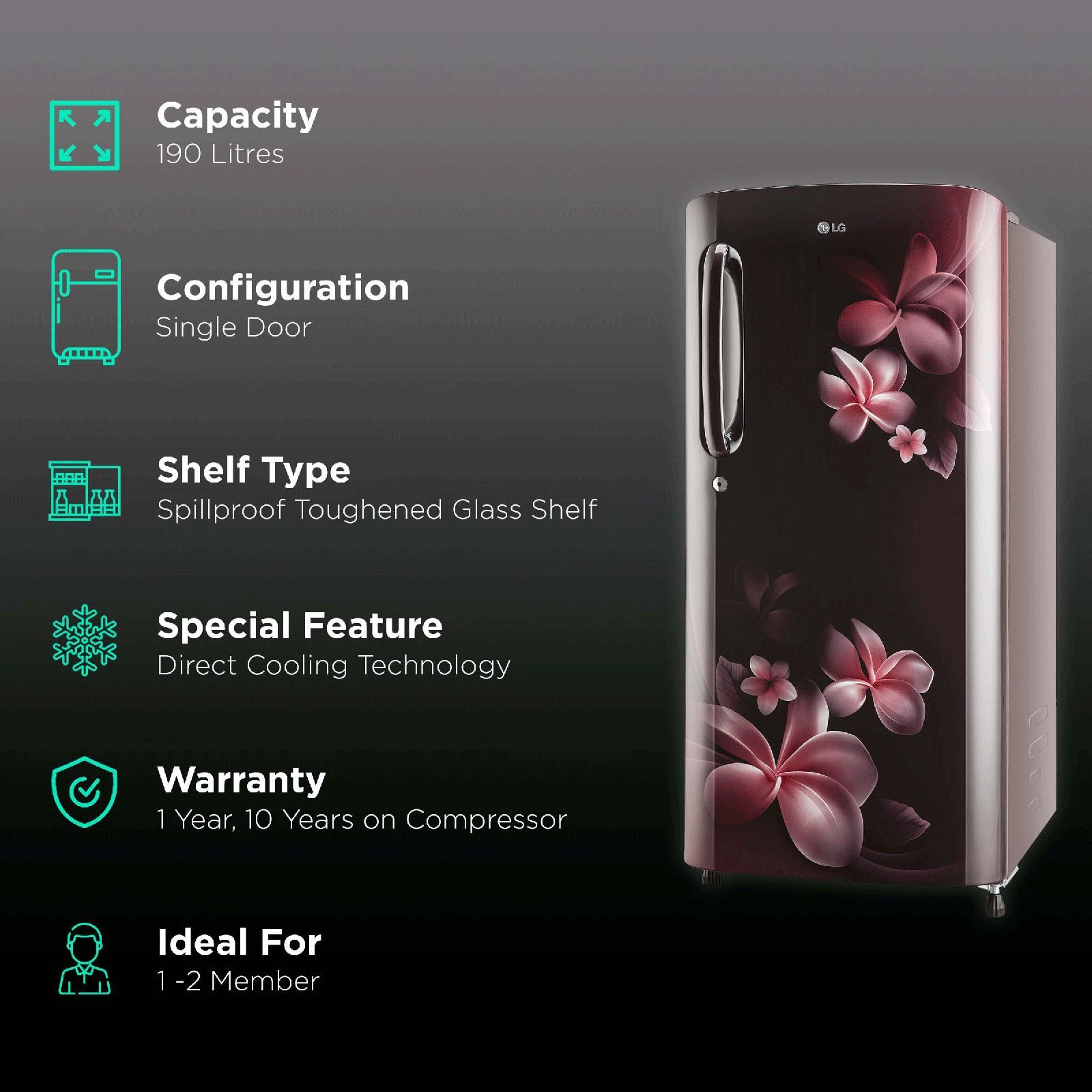 LG 190 Litres 3 Star Direct Cool Single Door Refrigerator with Stabilizer Free Operation (GL-B201ASPD.ASPZEB, Scarlet Plumeria)_2