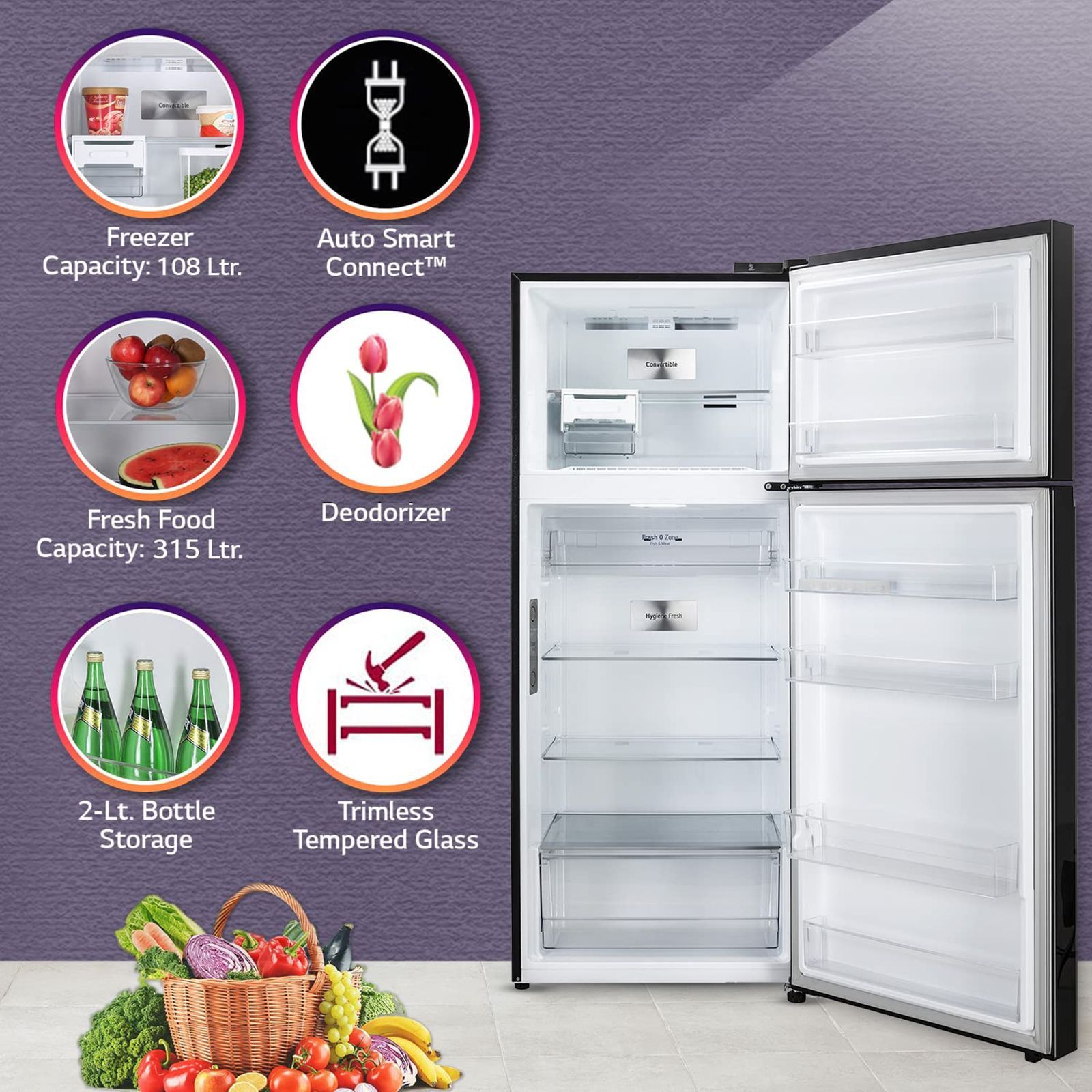 LG 398 Litres 3 Star Frost Free Double Door Smart Wi-Fi Enabled Convertible Refrigerator with Fresh O Zone (GL-T422VESX.DESZEB, Ebony Sheen)_10