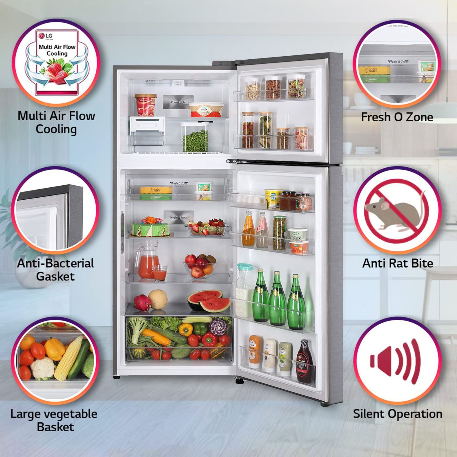 LG 398 Litres 3 Star Frost Free Double Door Smart Wi-Fi Enabled Refrigerator with Fresh O Zone (GL-T422VPZX.DPZZEB, Shiny Steel)_13