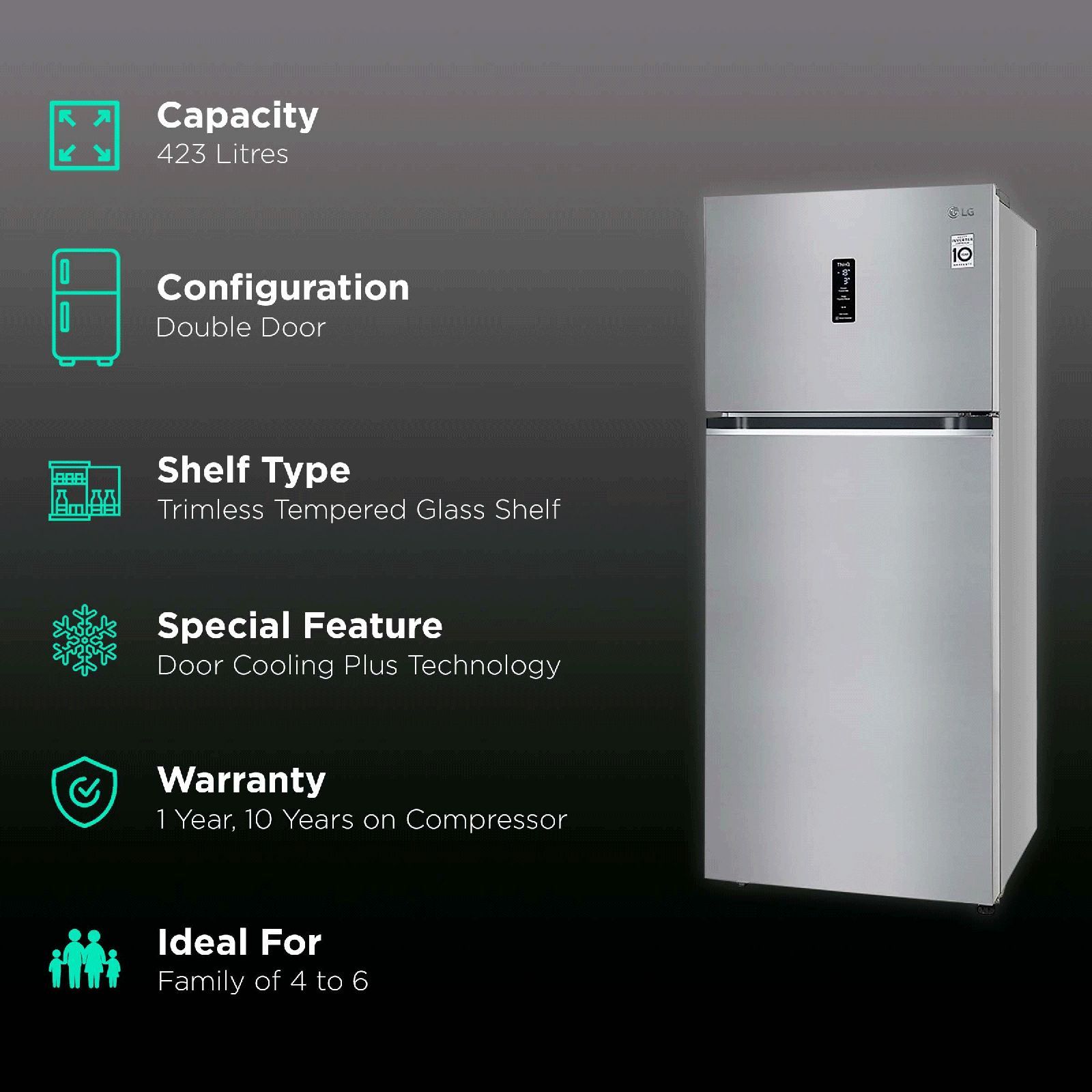 LG 398 Litres 3 Star Frost Free Double Door Smart Wi-Fi Enabled Refrigerator with Fresh O Zone (GL-T422VPZX.DPZZEB, Shiny Steel)_2