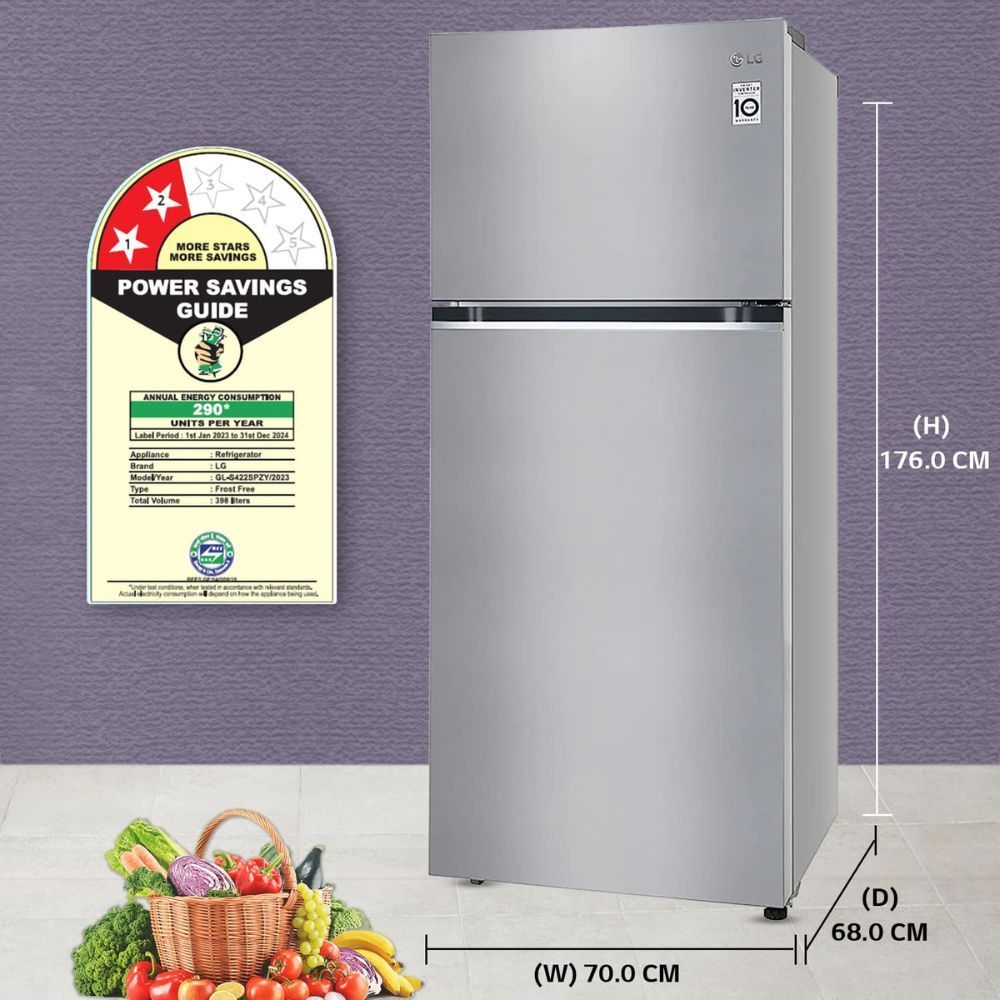 LG 398 Litres 2 Star Frost Free Double Door Convertible Refrigerator with Smart Diagnosis (GL-S422SPZY.DPZZEB, Shiny Steel)_13