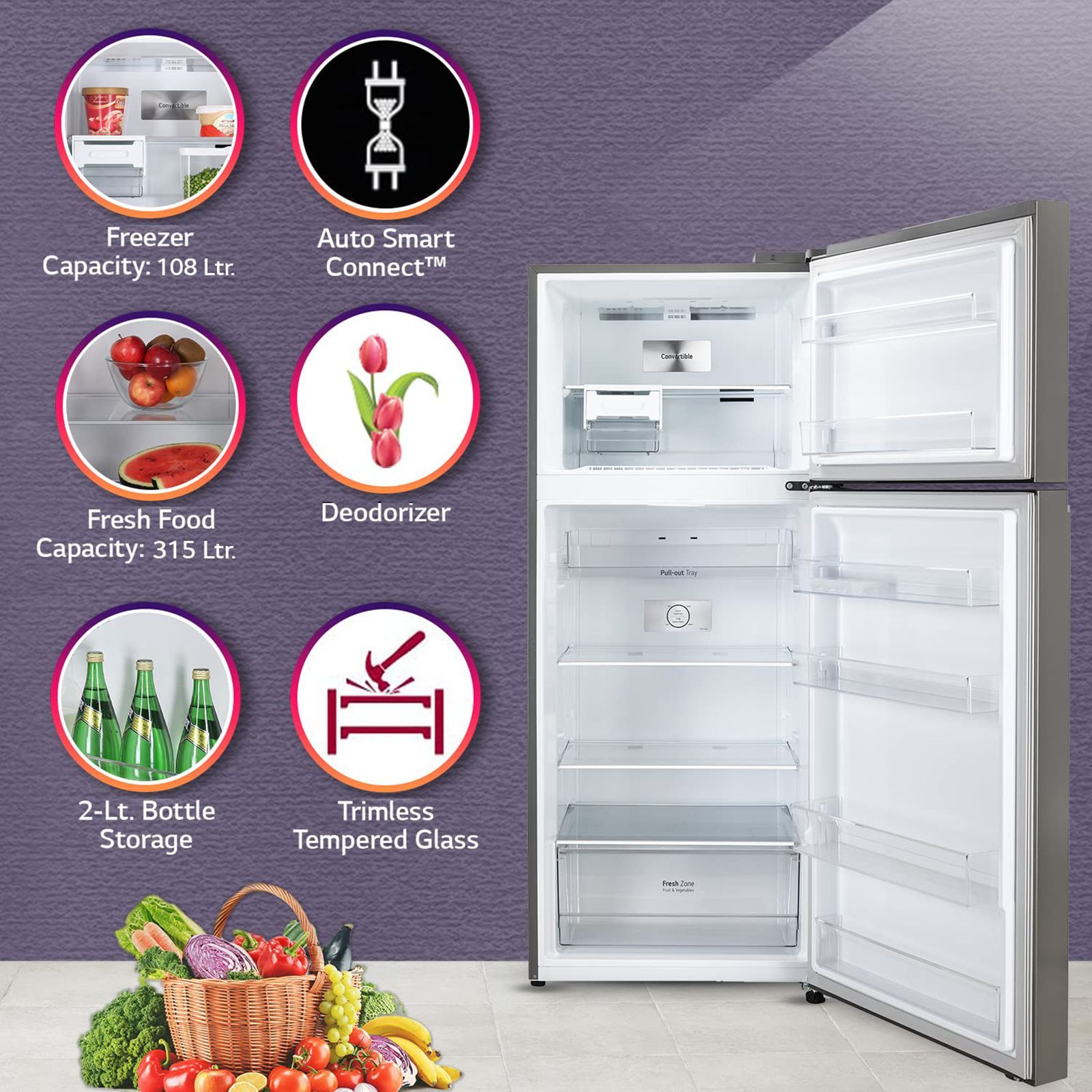 LG 398 Litres 2 Star Frost Free Double Door Convertible Refrigerator with Smart Diagnosis (GL-S422SDSY.DDSZEB, Dazzle Steel)_8